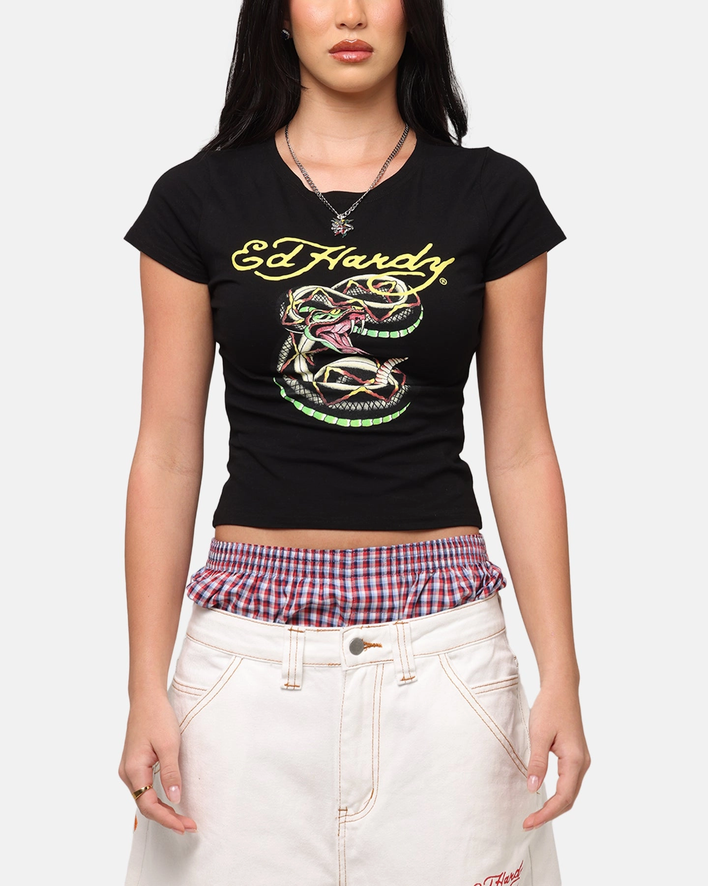 DurableReinforcement Ed Hardy Women's Snake Baby T-Shirt Black