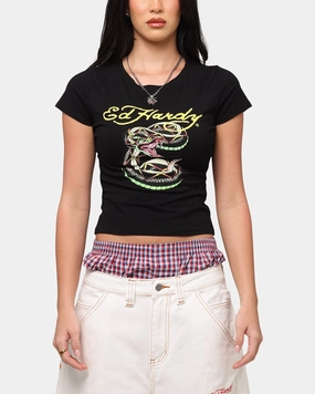 DurableReinforcement Ed Hardy Women's Snake Baby T-Shirt Black