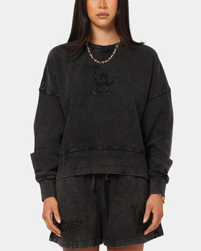 Pro Standard Women's Los Angeles Dodgers Washed Crystaline Crewneck Washed Black NonRestrictive