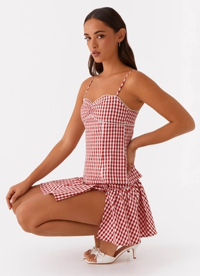 Bellamy Top - Red Gingham NonChafingTrim Drop Shoulder Silhouette