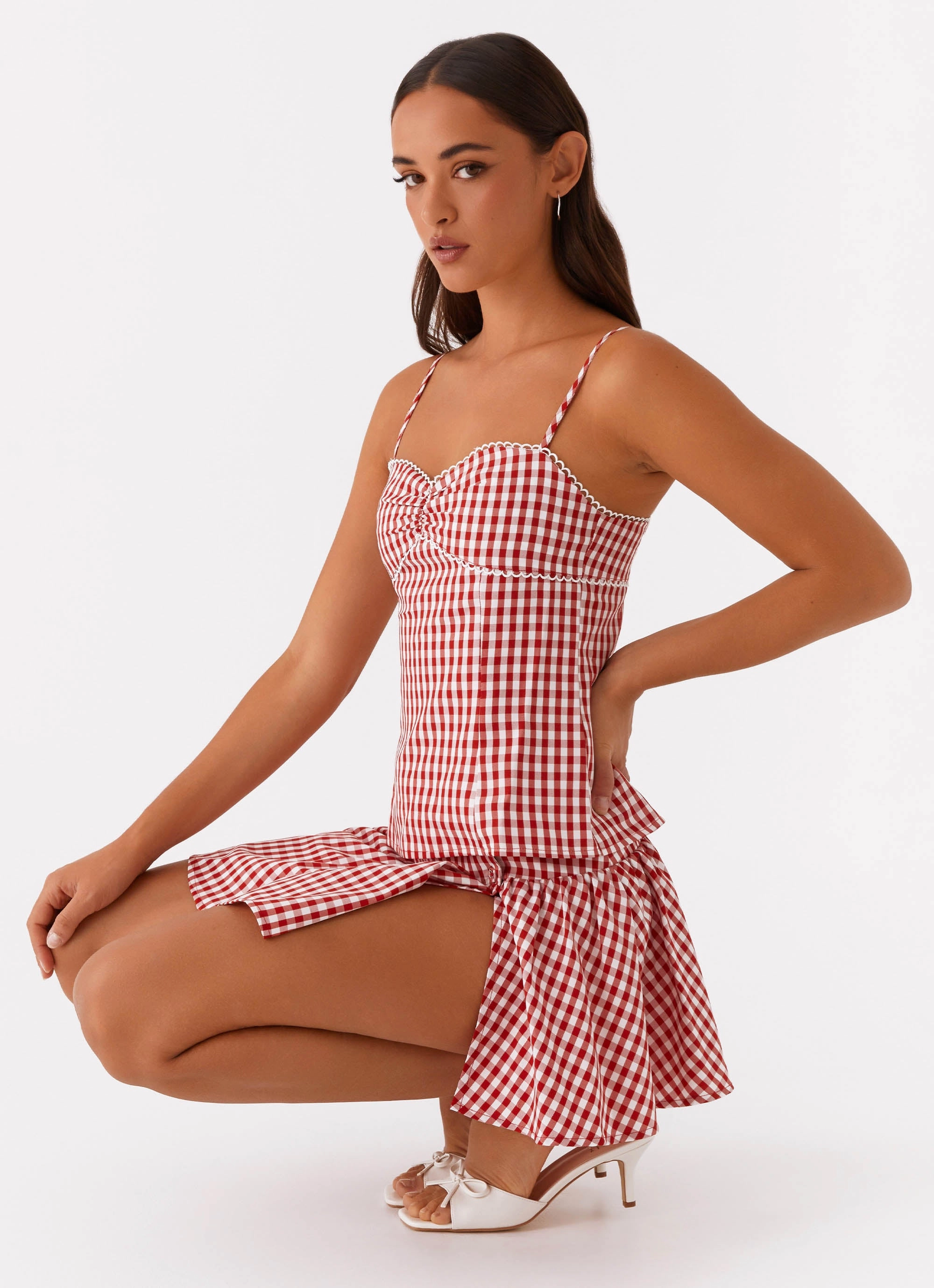 Bellamy Top - Red Gingham NonChafingTrim Drop Shoulder Silhouette