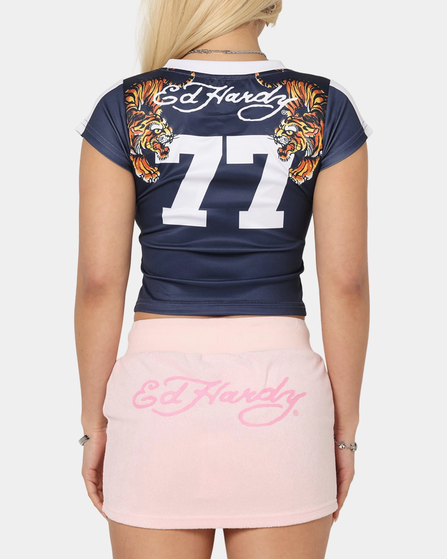 Sport Top Ed Hardy Women's Football Baby T-Shirt Navy/White