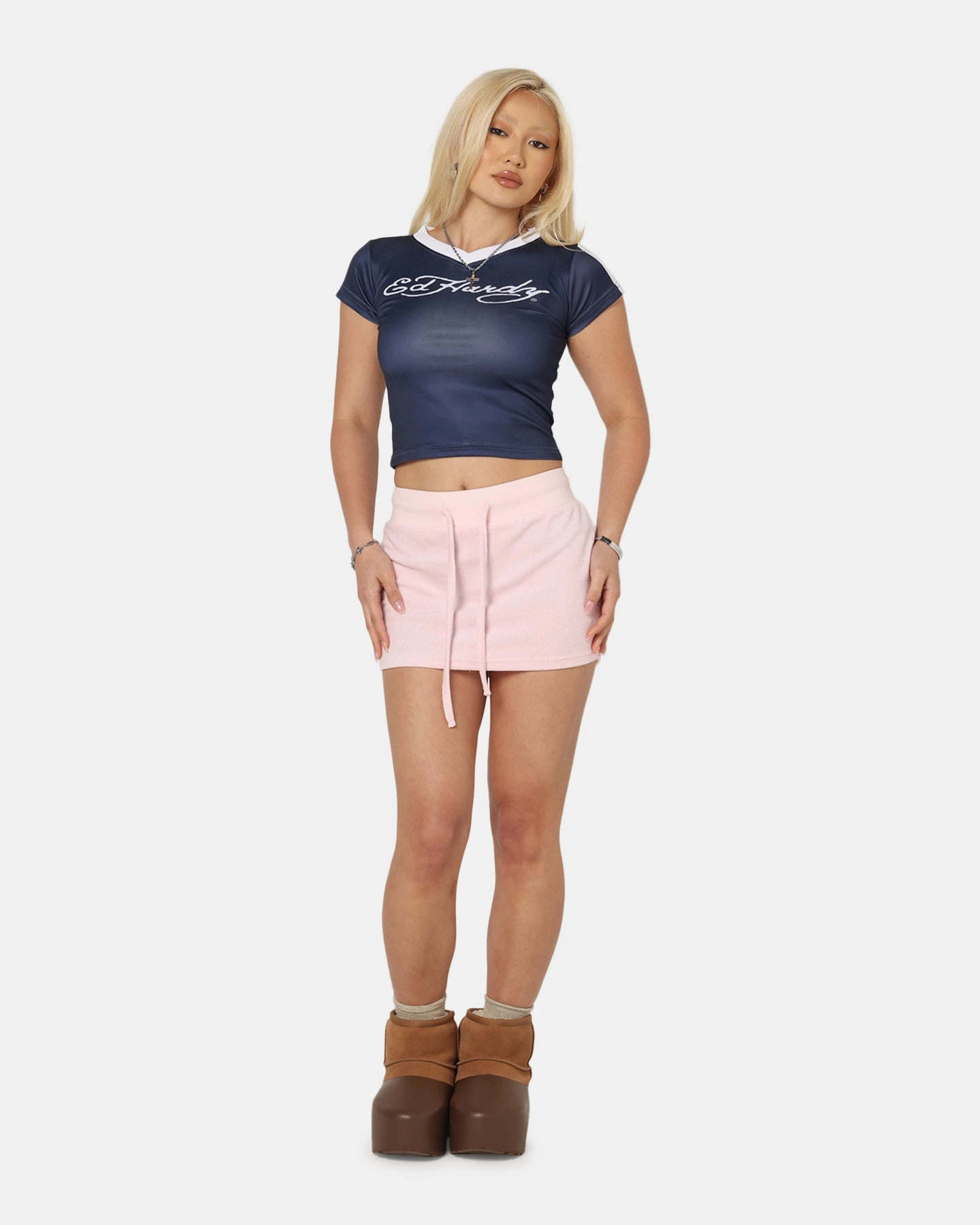 Ed Hardy Women's Football Baby T-Shirt Navy/White preshrunk