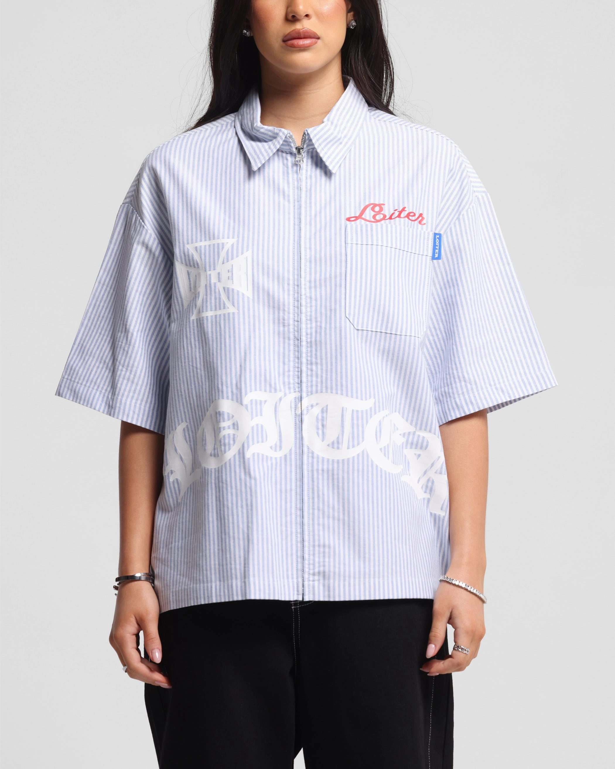 Reinforced Hemline AntiPilling Loiter Chopper Work Shirt Blue/White