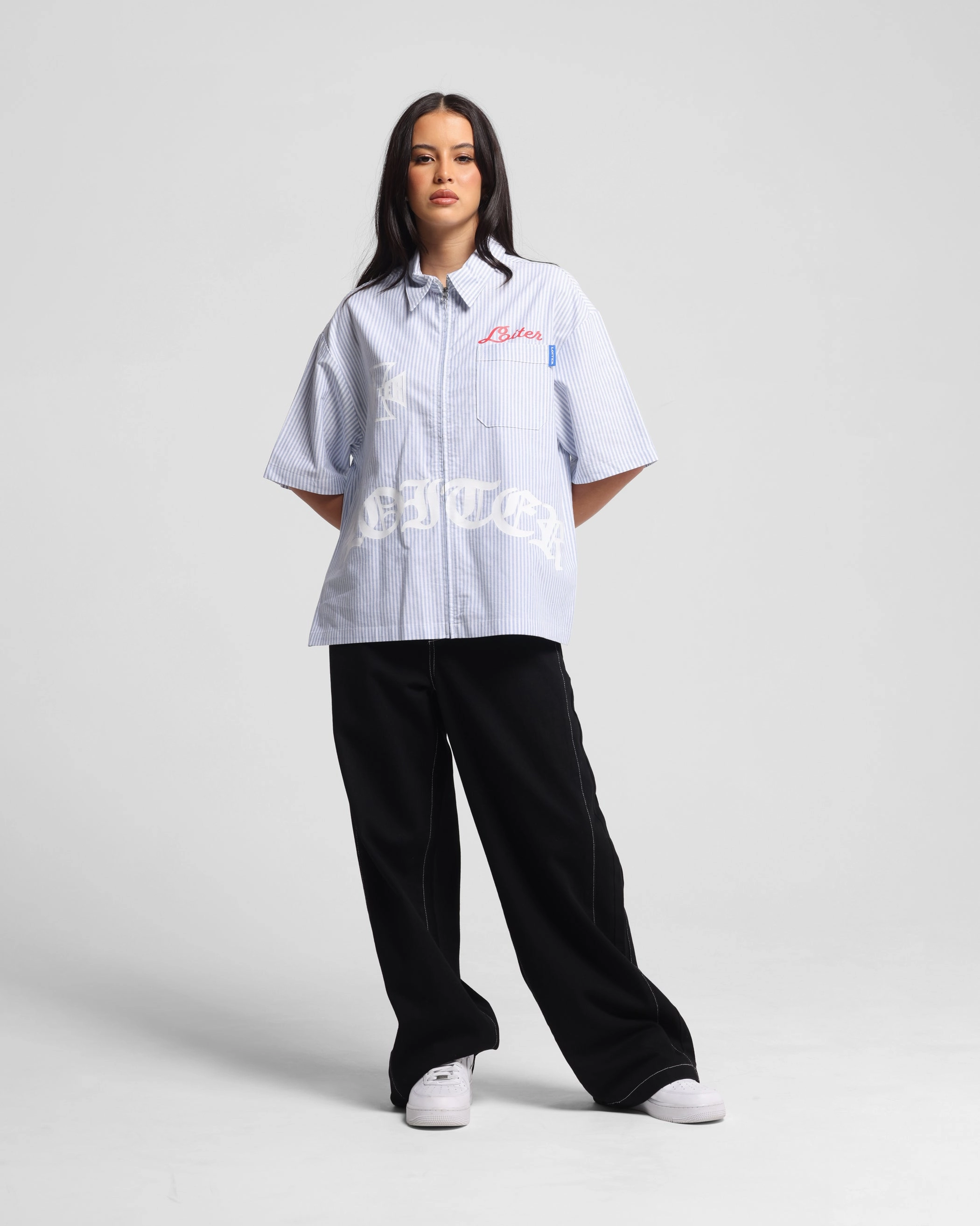 Stylish Look Loiter Chopper Work Shirt Blue/White