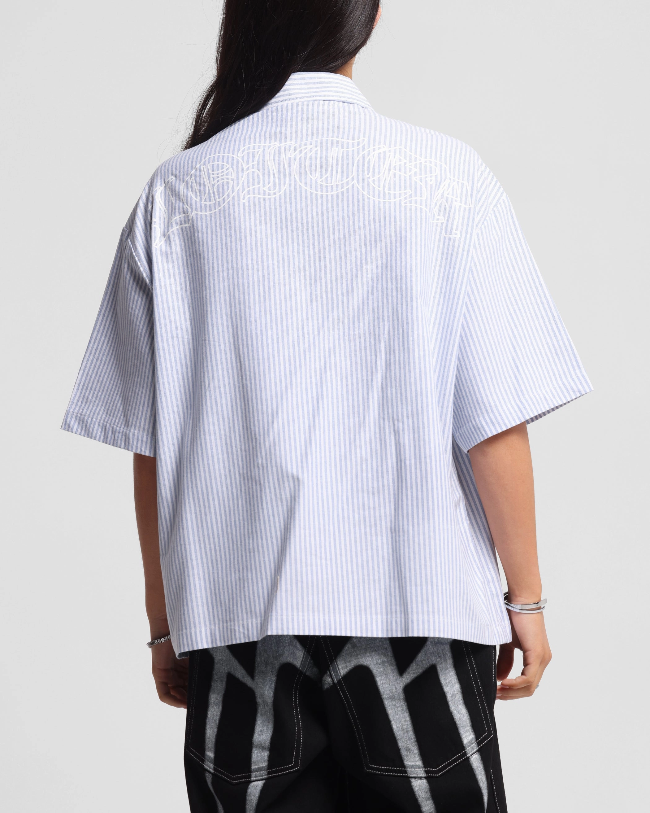 Unstructured Silhouette Lightweight Design Loiter Chopper Work Shirt Blue/White