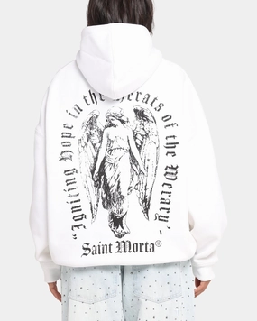 Saint Morta Weiry Hearts Boxy Hoodie White MeshPanel