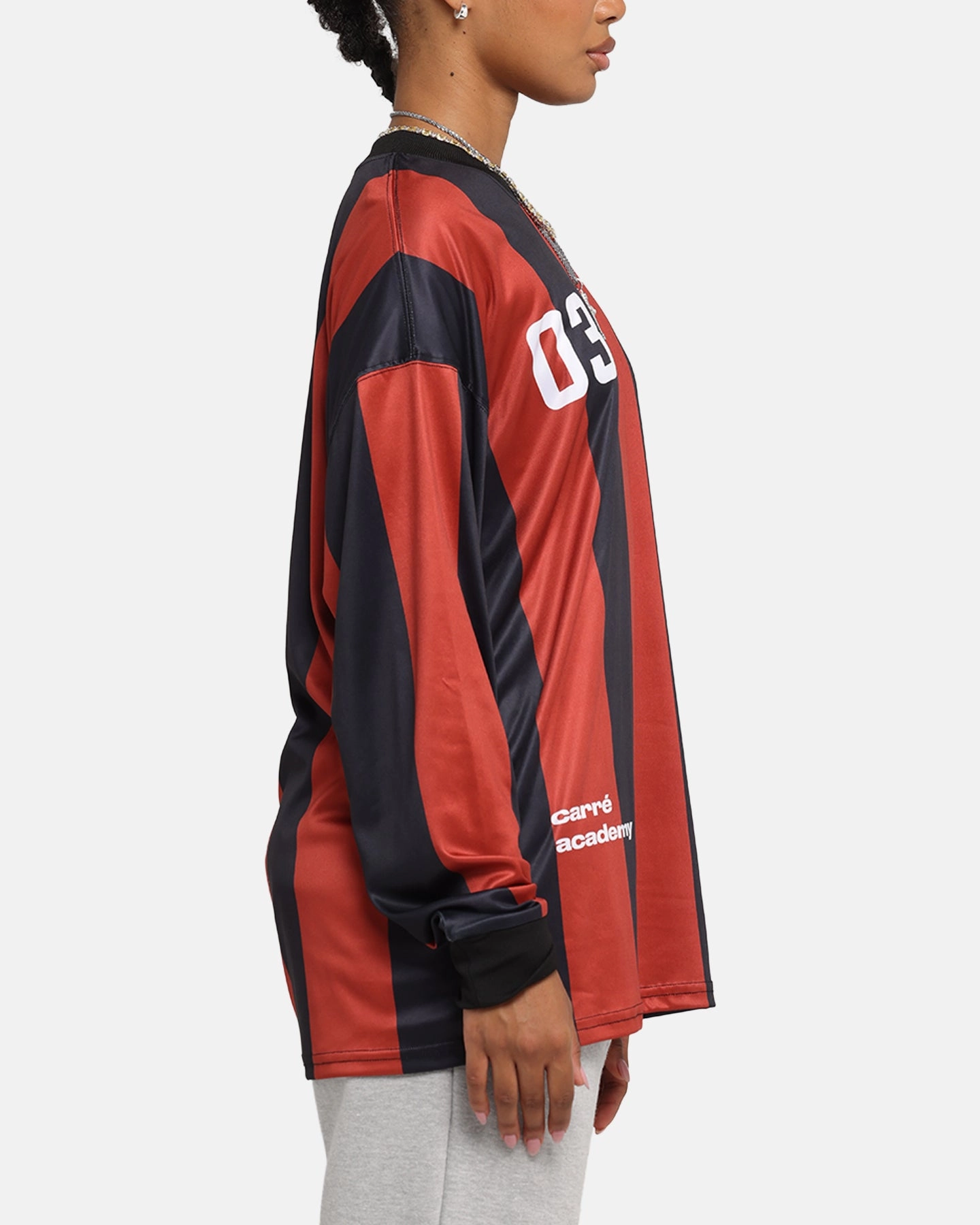 Non Chafing Side Seams HighDensityFoam Carre Academy Oversized Long Sleeve T-Shirt Red/Black