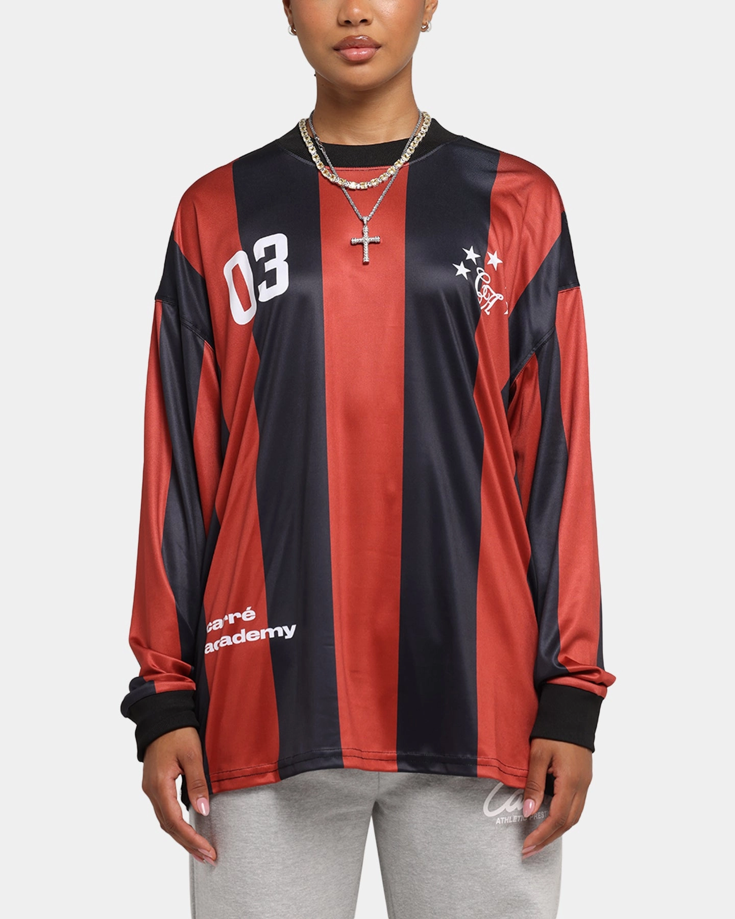 Retro design Carre Academy Oversized Long Sleeve T-Shirt Red/Black