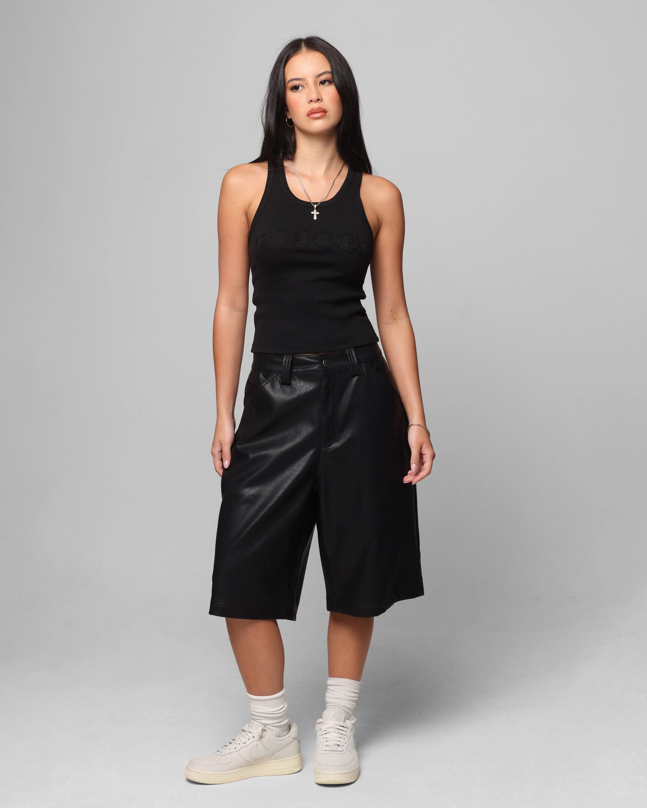 Silicone Print Detail Smooth Stitching Loiter Women's Dark Tank Black