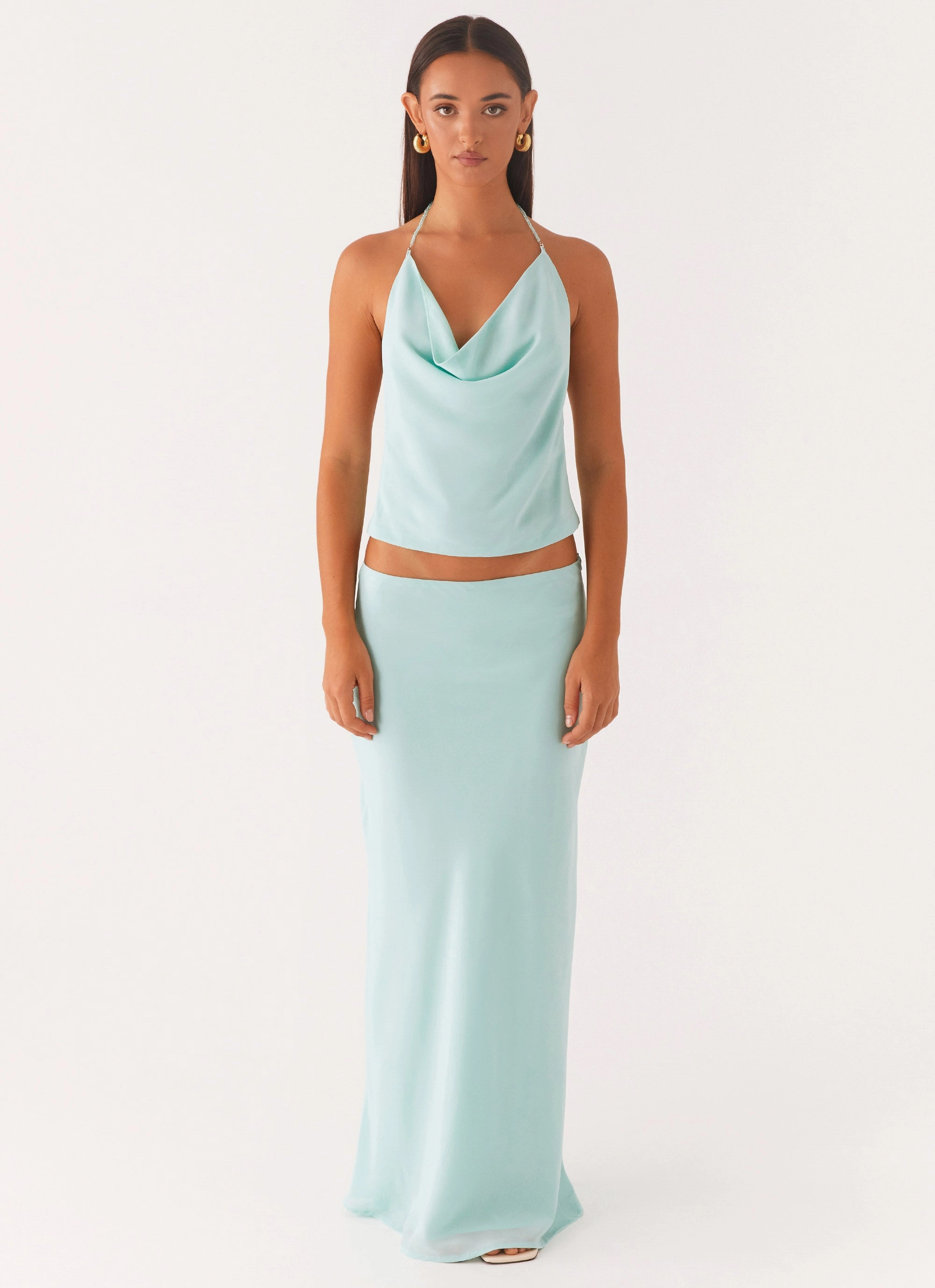 Another Life Halter Top - Pale Blue Eco Conscious Dye Process TemperatureRegulatingLining