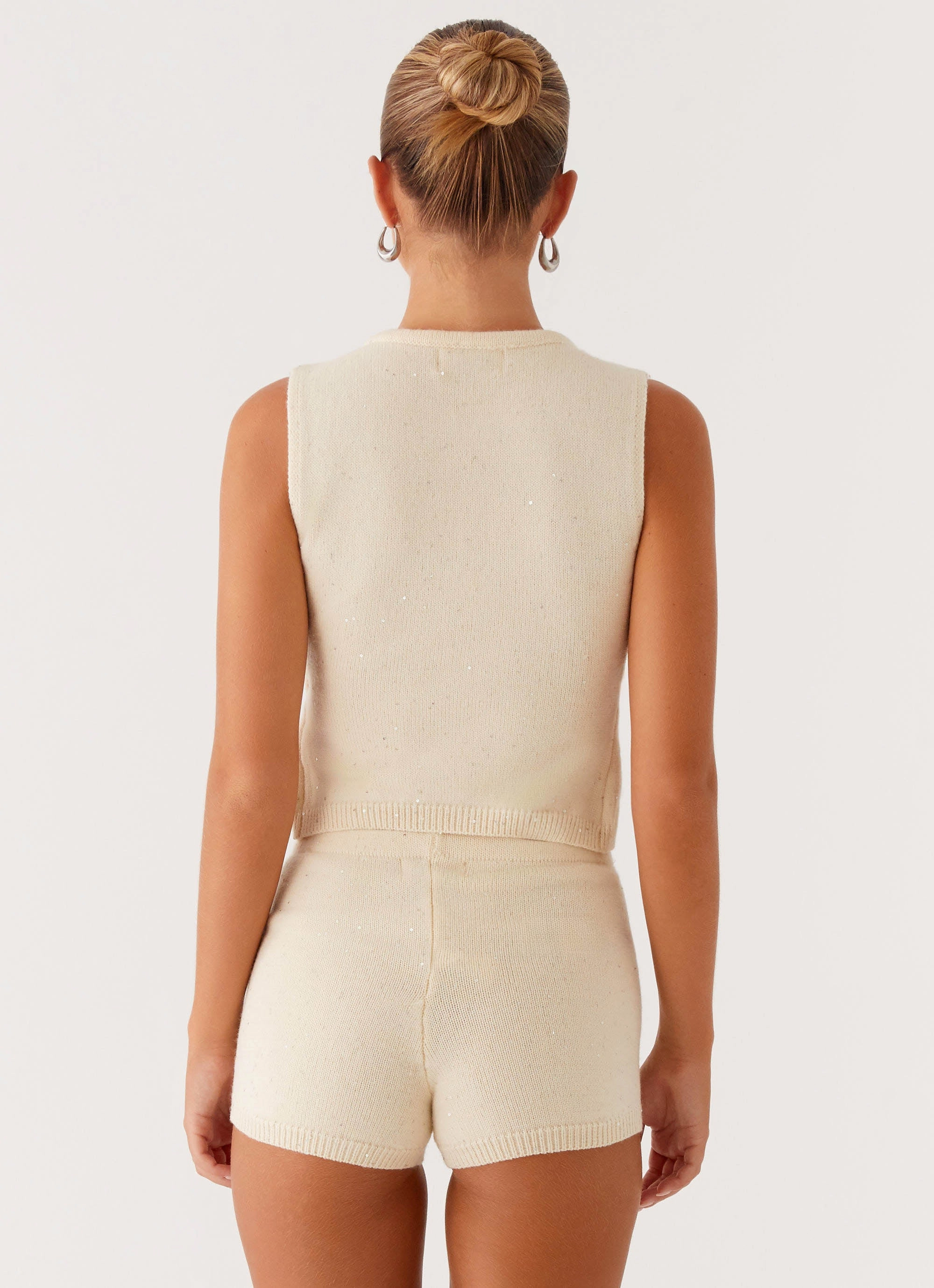 DoubleLayeredCollar Ownley Sequin Knit Top - Ivory