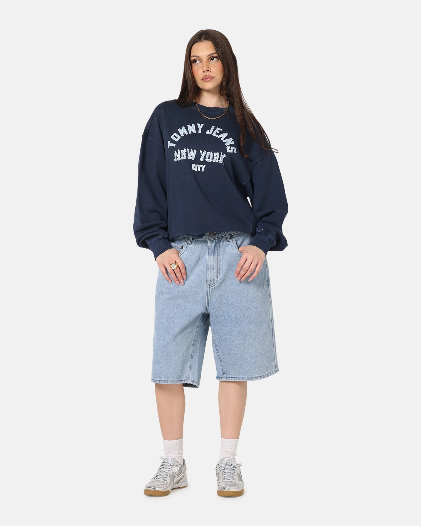 Tommy Jeans Women's TJW Varsity Crewneck Dark Night Navy Midweight Texture MultiPurposeUtility