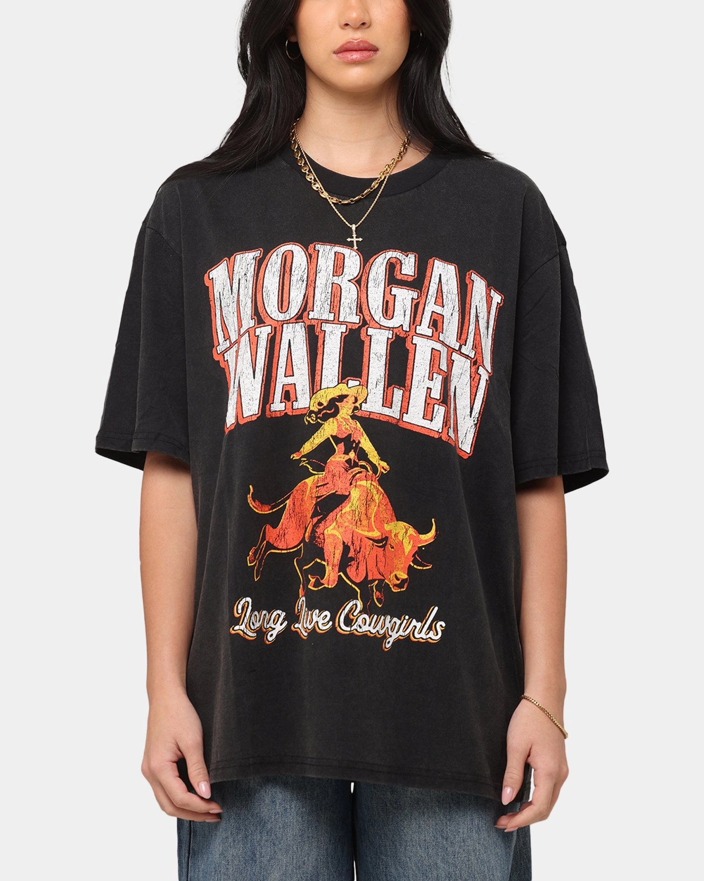 Morgan Wallen Long Live Cowgirls T-Shirt Washed Black Ergonomic Pattern Design ArticulatedElbowShaping