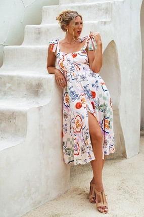 Mia Vita Button Down Dress With Ties Draped-Style