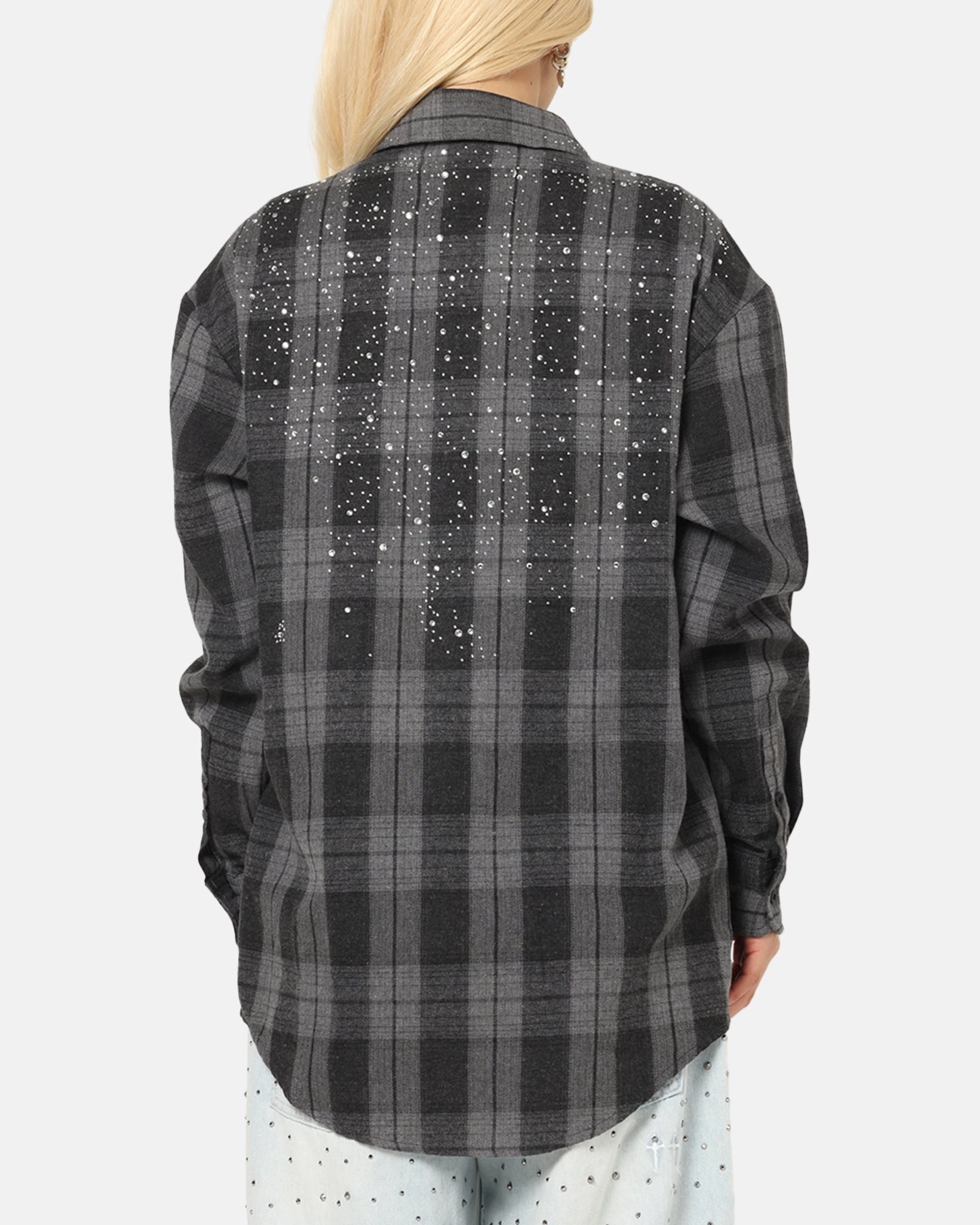Hidden Button Placket Saint Morta Spray Long Sleeve Flannel Shirt Grey