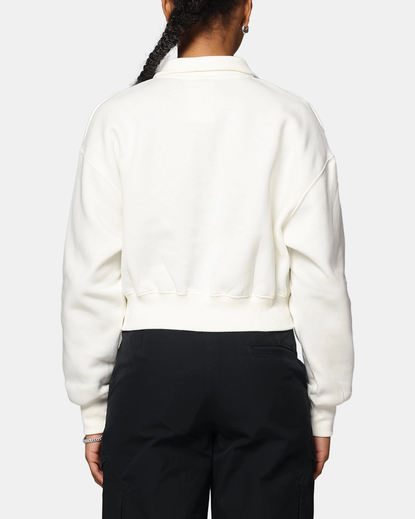 Nike Women's Sportswear Style Phoenix Fleece Cropped Half Zip Sweatshirt Sail/Black Ventilation Panel NonIrritating