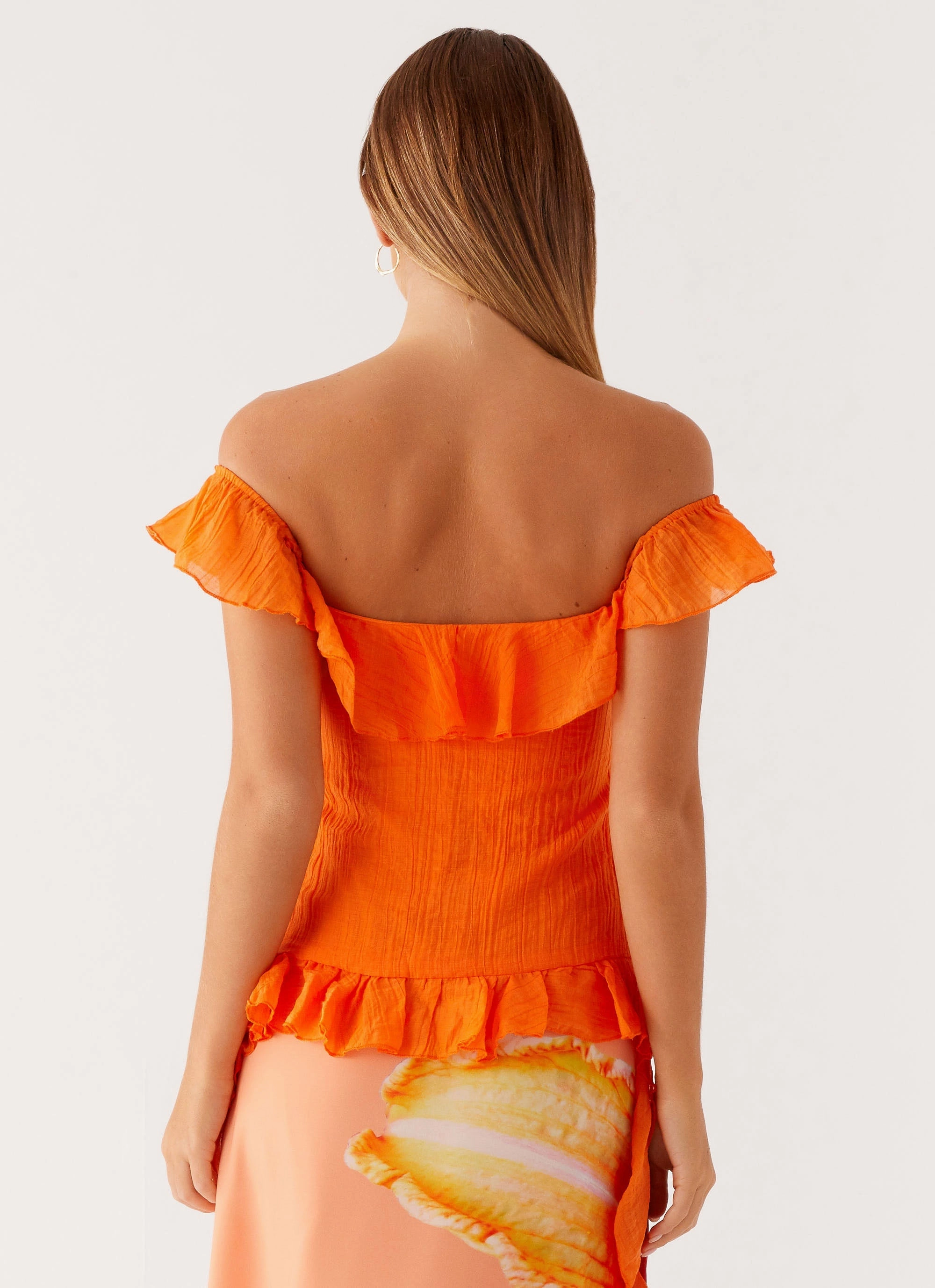Dylan Off Shoulder Top - Orange Ribbed Neckline QuickReleaseFastenings
