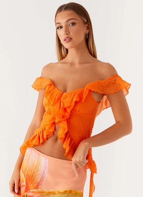 Wicking Inner Lining HeavyweightThermal Dylan Off Shoulder Top - Orange