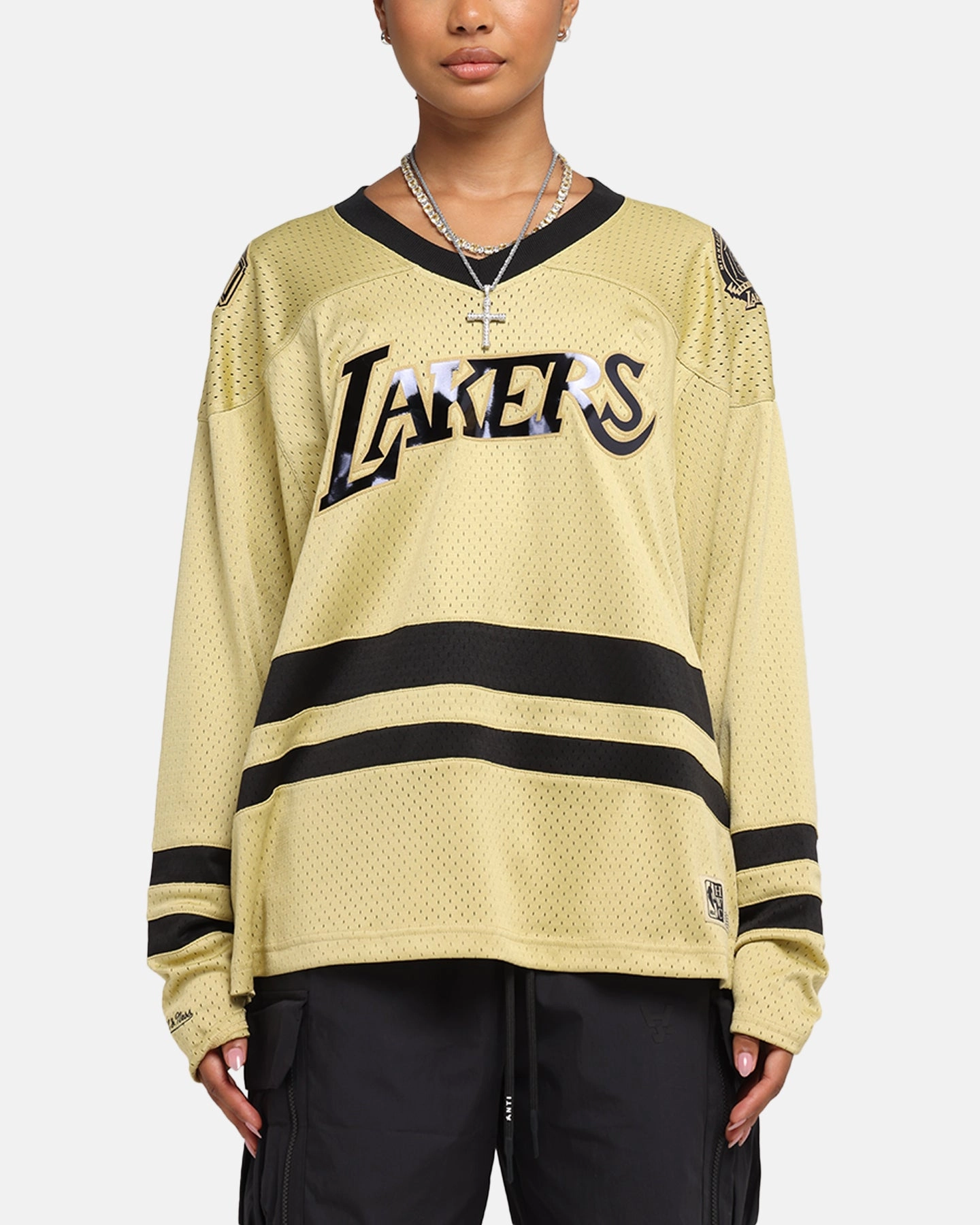 Mitchell & Ness Los Angeles Lakers Chrome Jersey Khaki Wrinkle Resistant Treatment Flexible Knit Fabric
