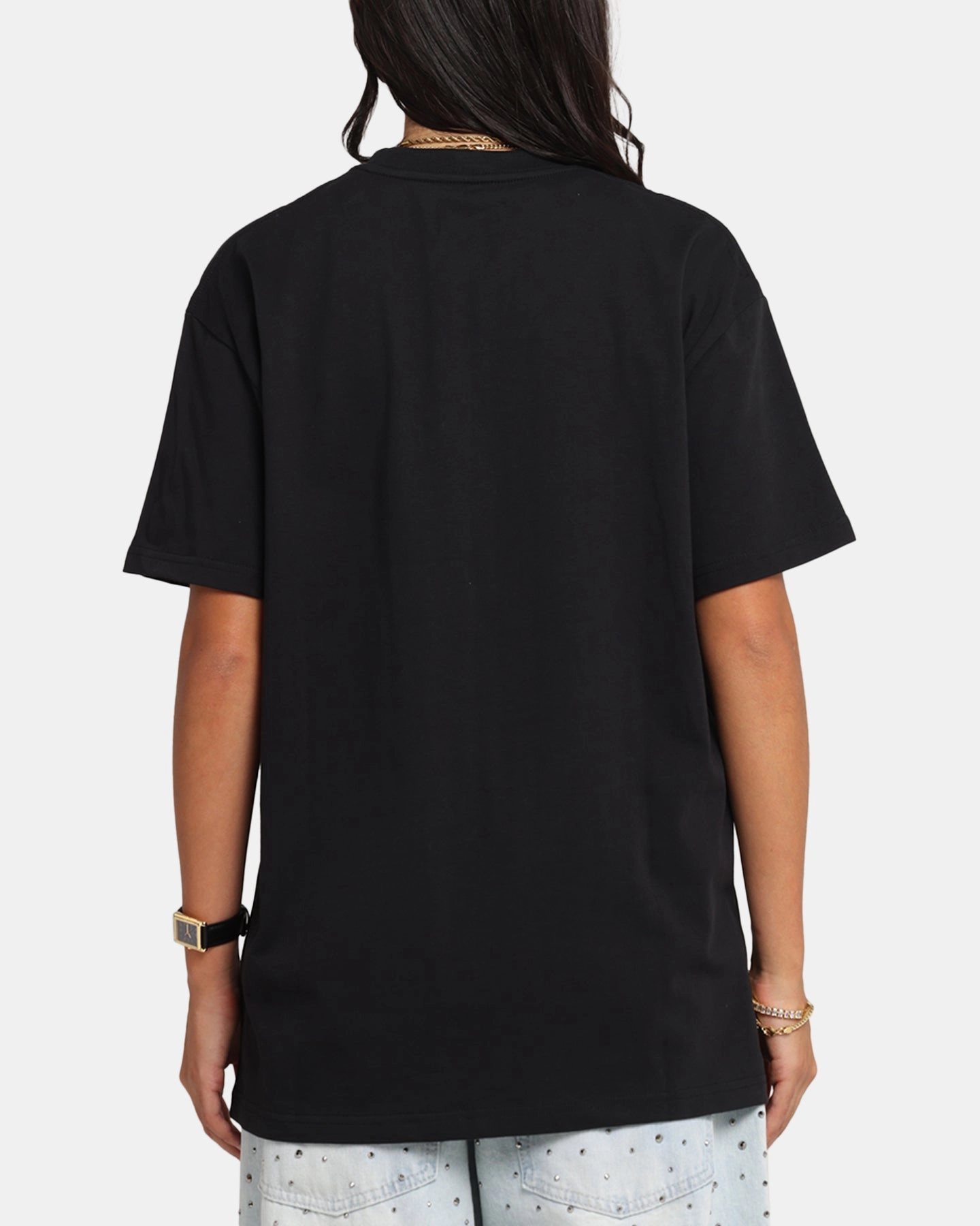 X-Large Oval Script T-Shirt Black Fashion Blouse BrushedInnerLining