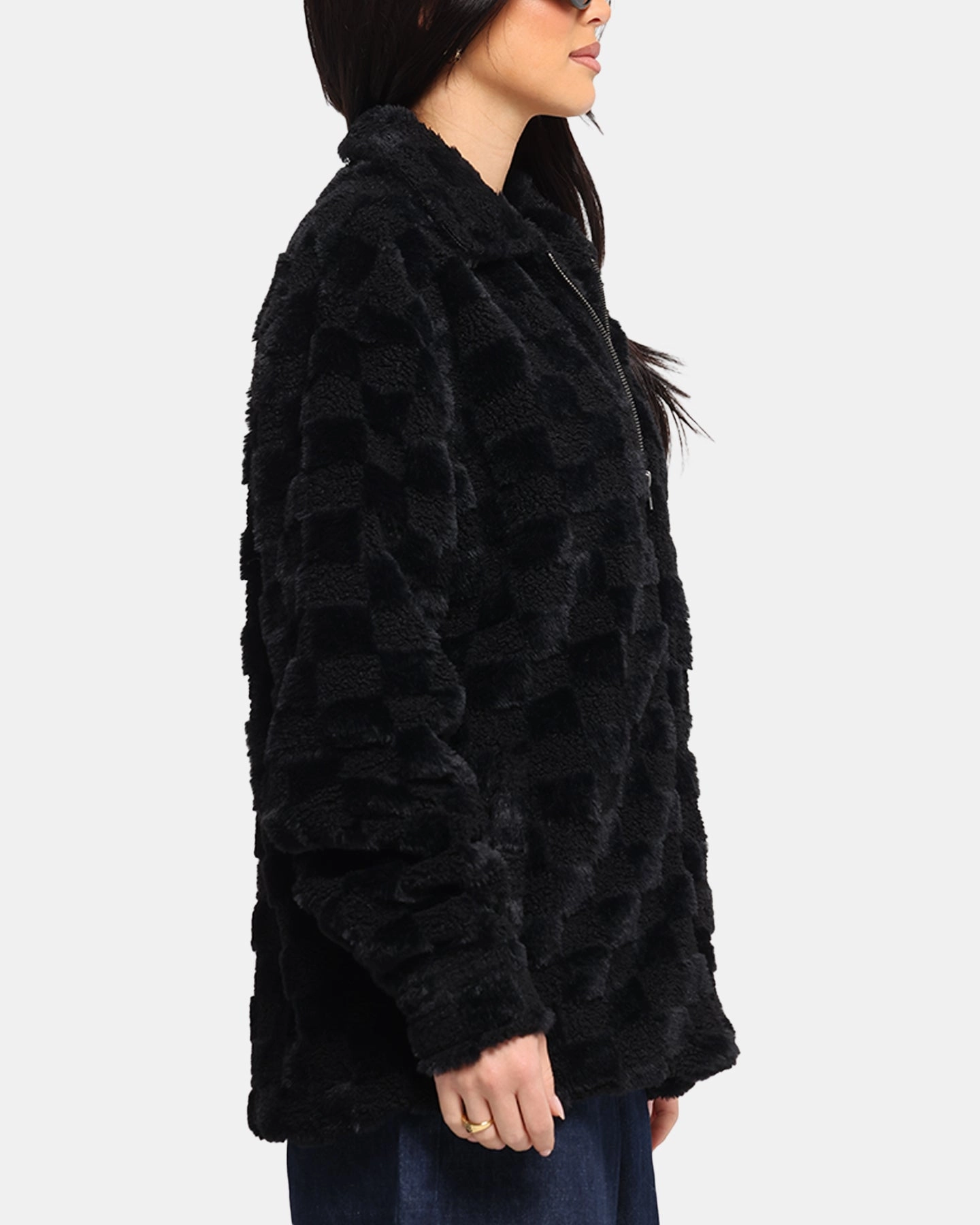 NoiseReduciting Zipper XXIII Checkerboard Fur Jacket Black