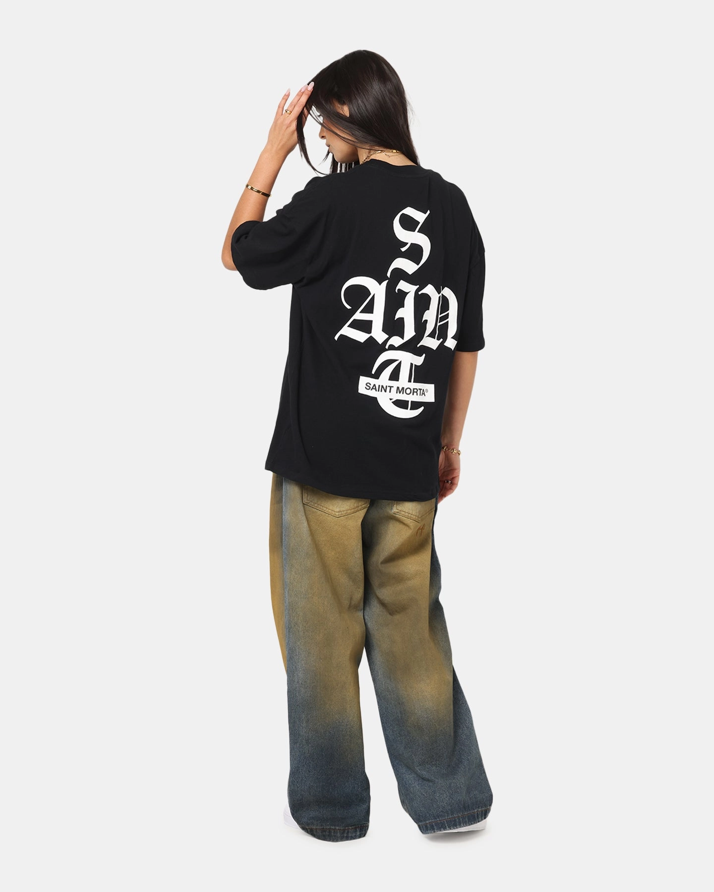 Saint Morta Gothic Stack T-Shirt Black HighStretchElastic