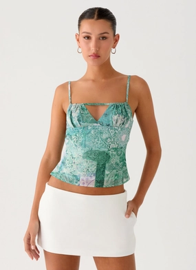 BreathableMaterial Nalini Ruched Neckline Top - Green Paisley