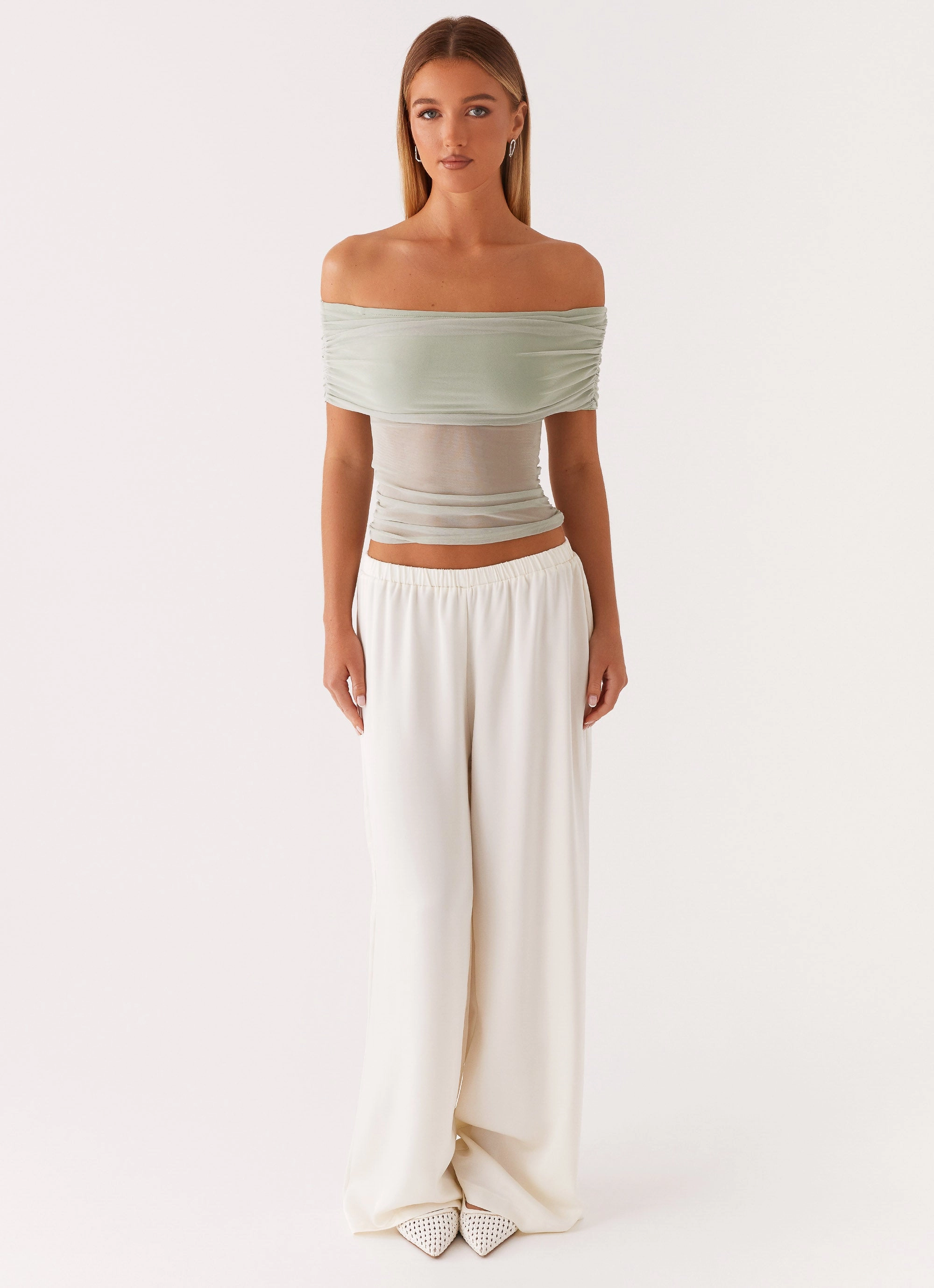 FlexibleCuffs Nelly Off Shoulder Top - Pistachio