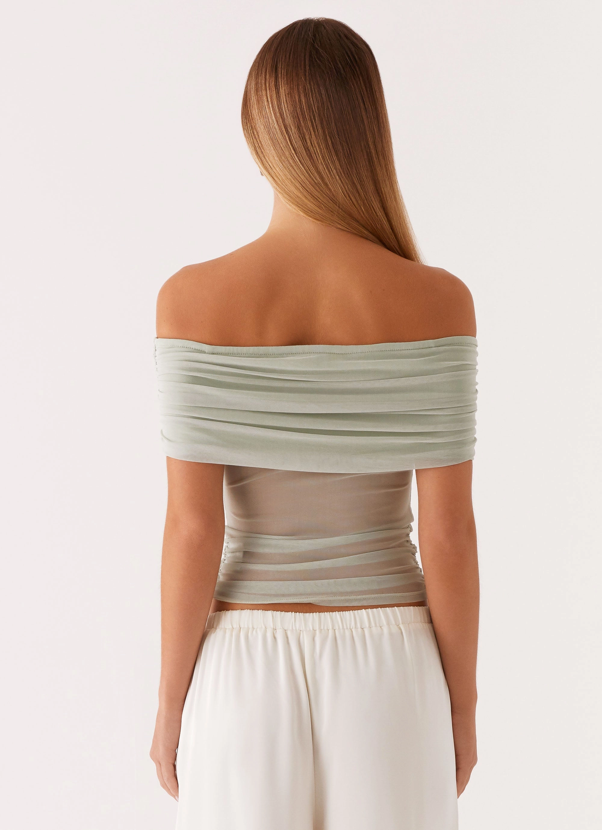 HeatPressedLogos Nelly Off Shoulder Top - Pistachio