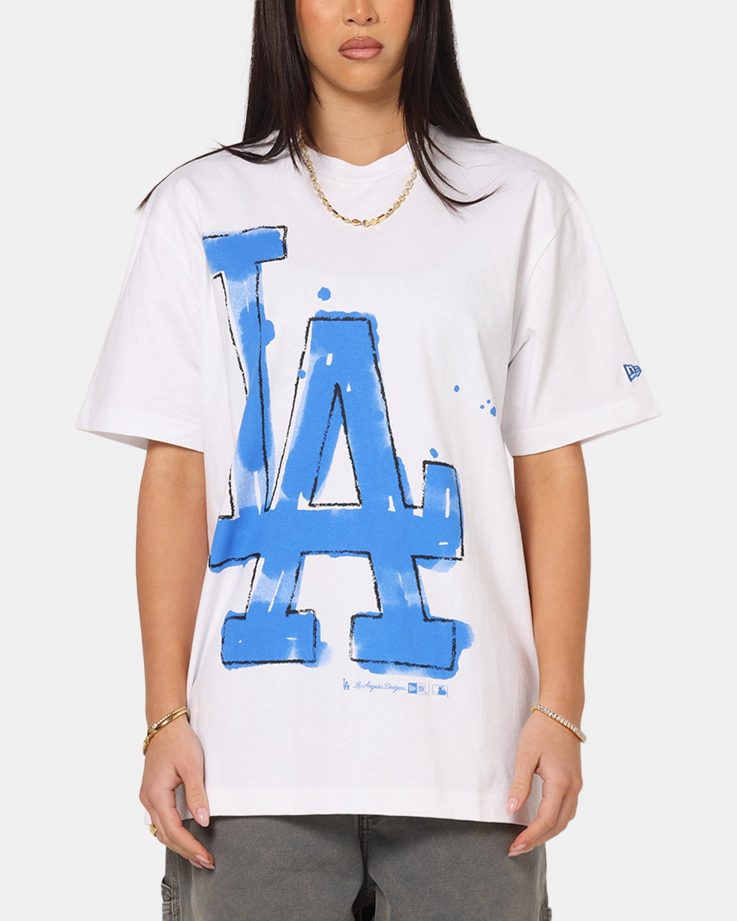 New Era Los Angeles Dodgers Oversized Paint T-Shirt White LatticeKnit LayeredPanel