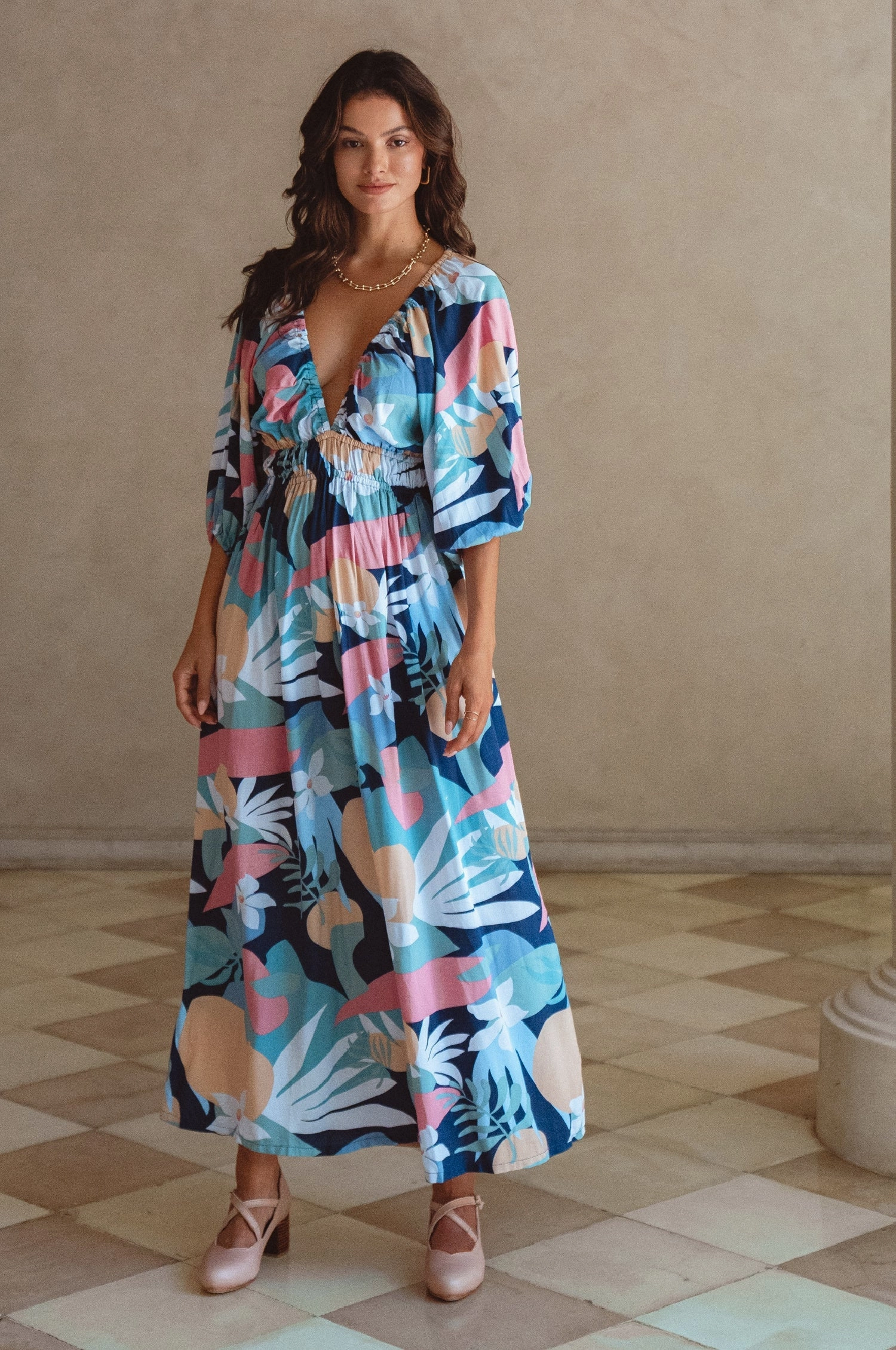 Natural Aesthetic Bold Pattern Kezas Maxi Dress