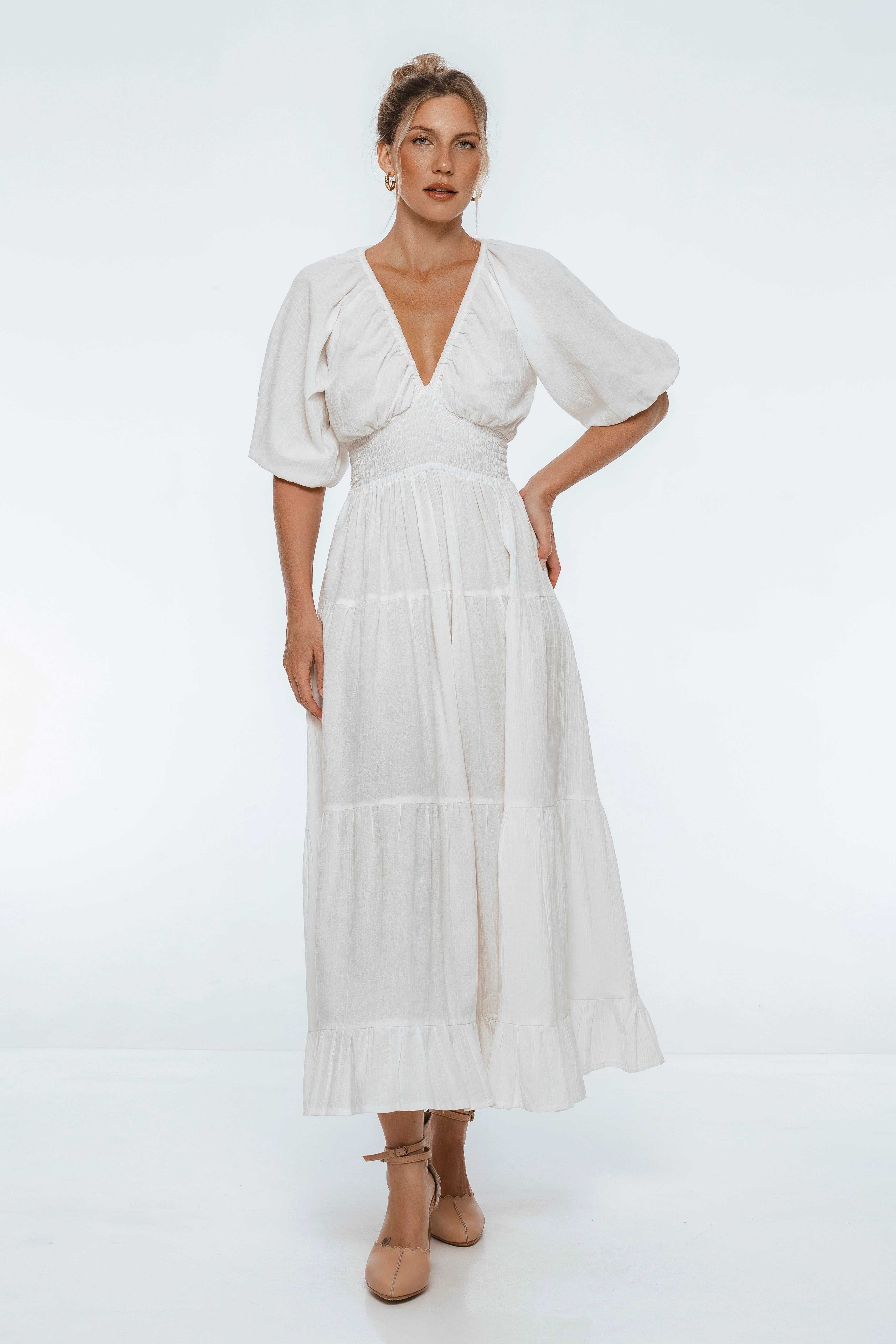 Lucienne Smocked Linen Maxi Dress All Daywear