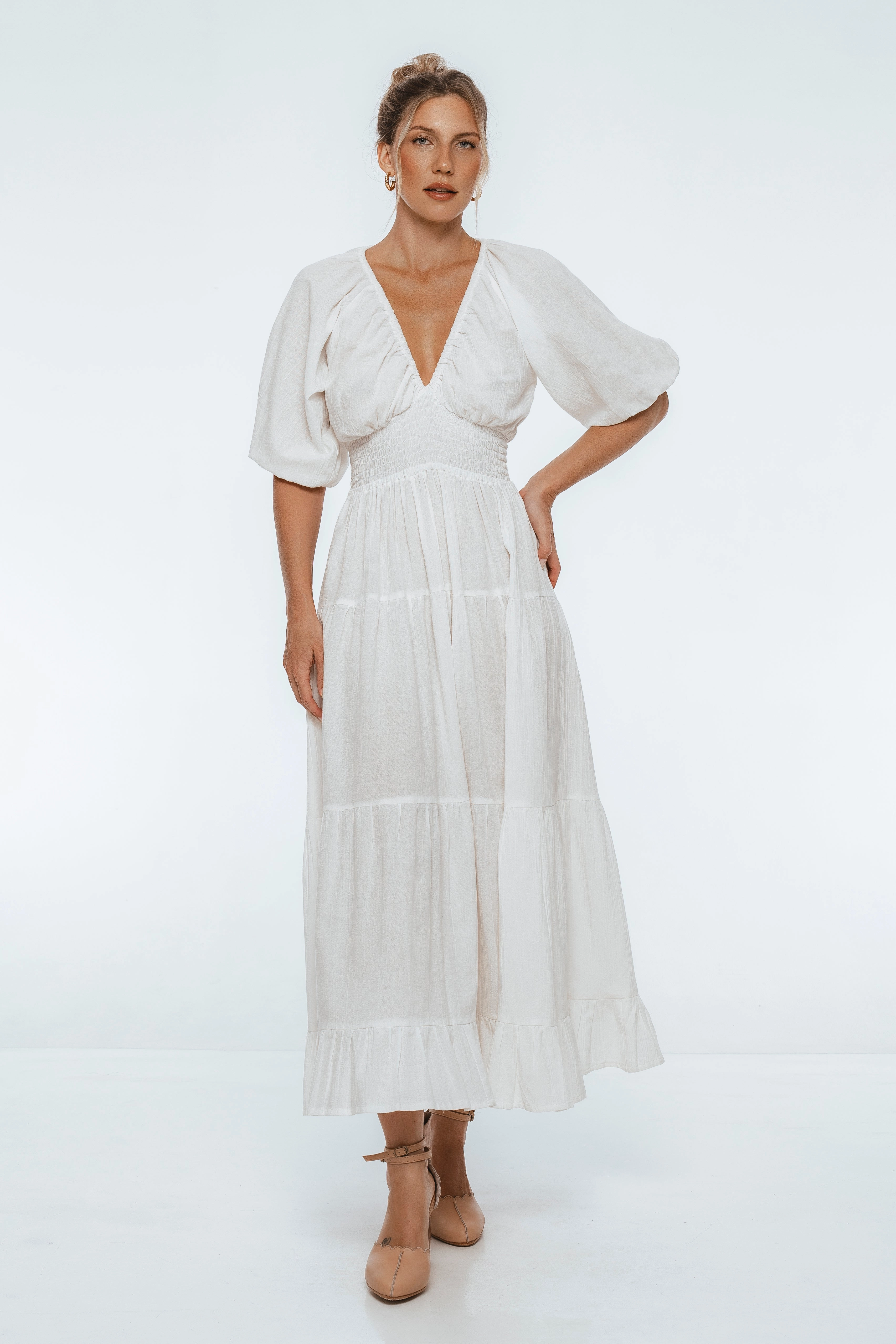 Day Ready Subtle tone Lucienne Smocked Linen Maxi Dress