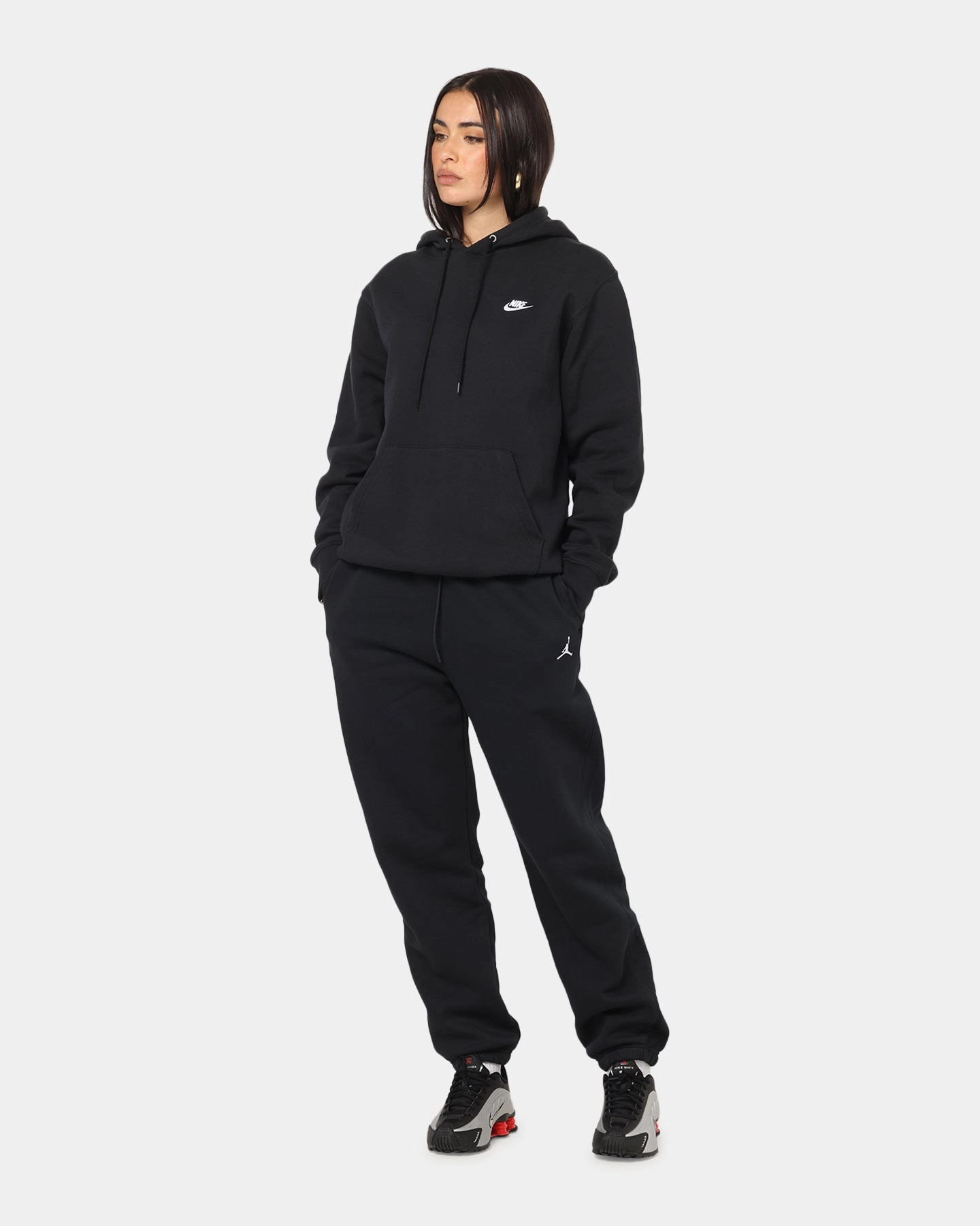 AntiPill Texture Nike Club Pullover Fleece Hoodie Black/Black/White
