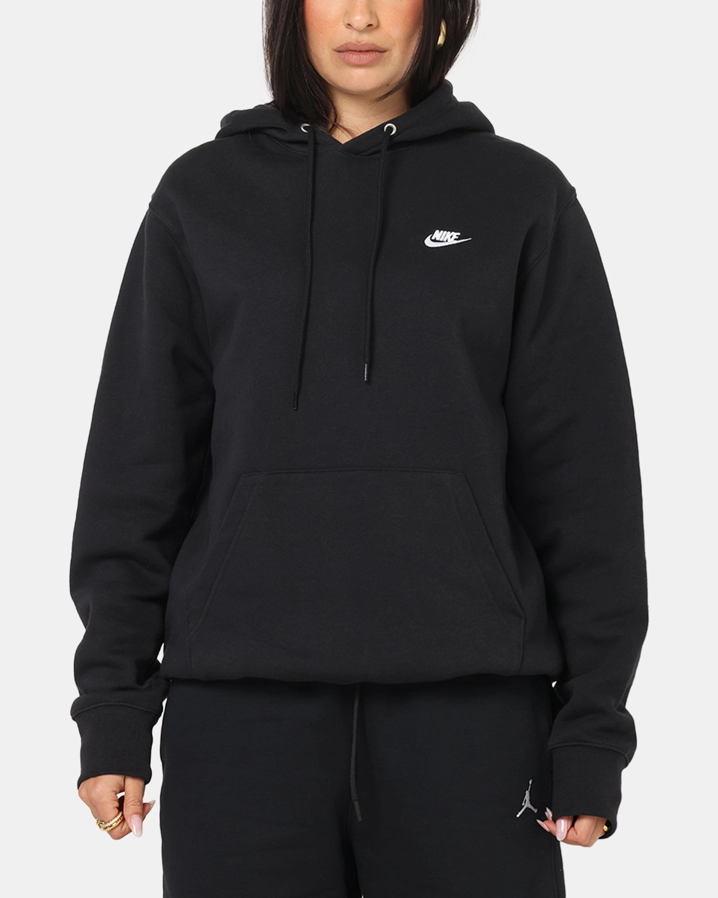 Nike Club Pullover Fleece Hoodie Black/Black/White AbrasionResistant