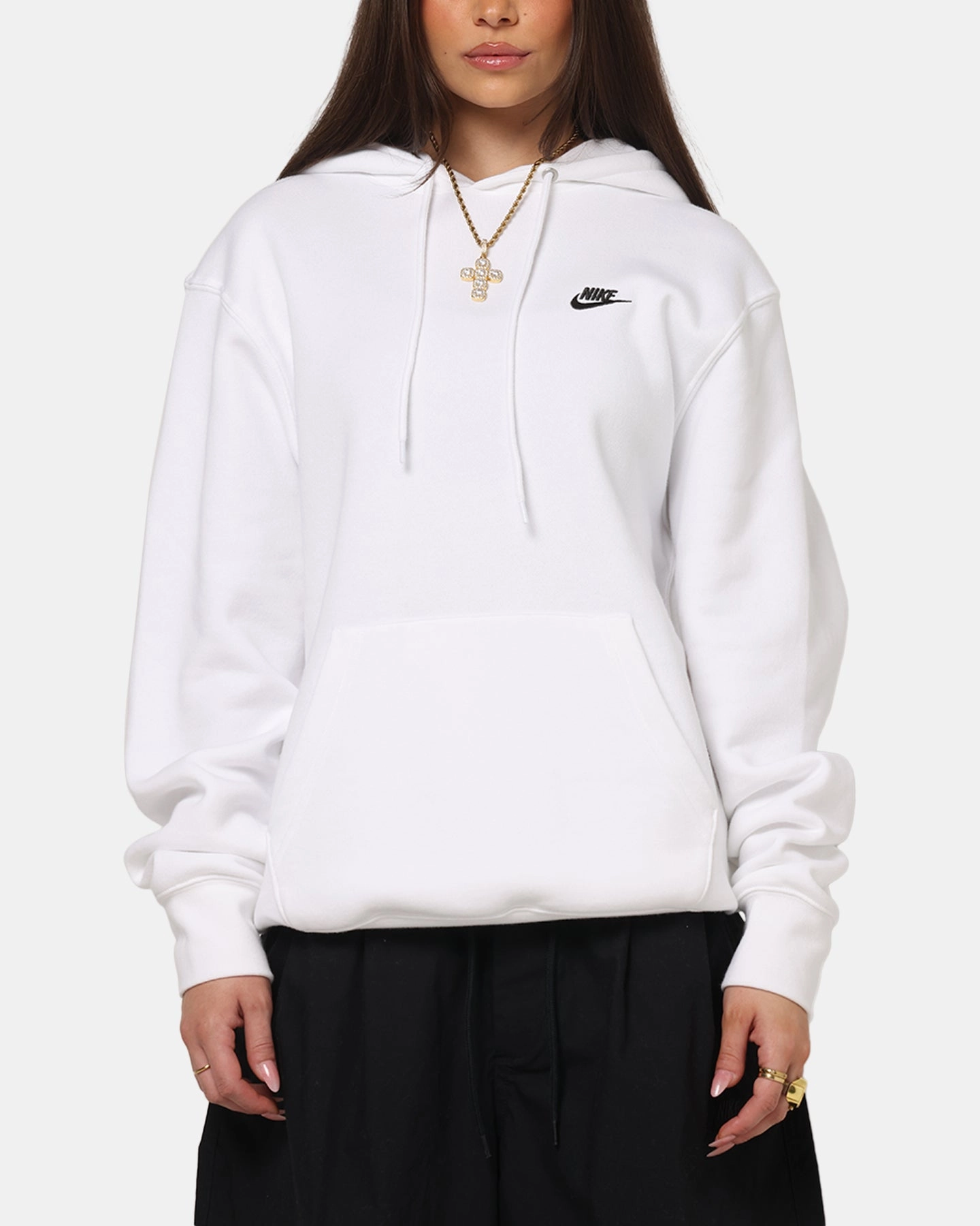 MicrofiberTech Reinforced Hems Nike Club Pullover Fleece Hoodie White/White/Black