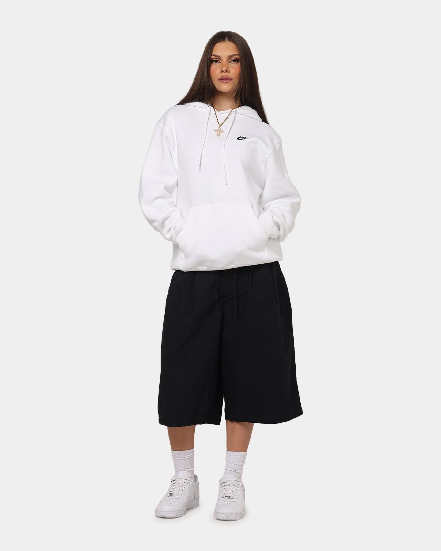 Multipanel Construction Comfortable fit Nike Club Pullover Fleece Hoodie White/White/Black
