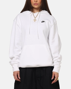 MicrofiberTech Reinforced Hems Nike Club Pullover Fleece Hoodie White/White/Black