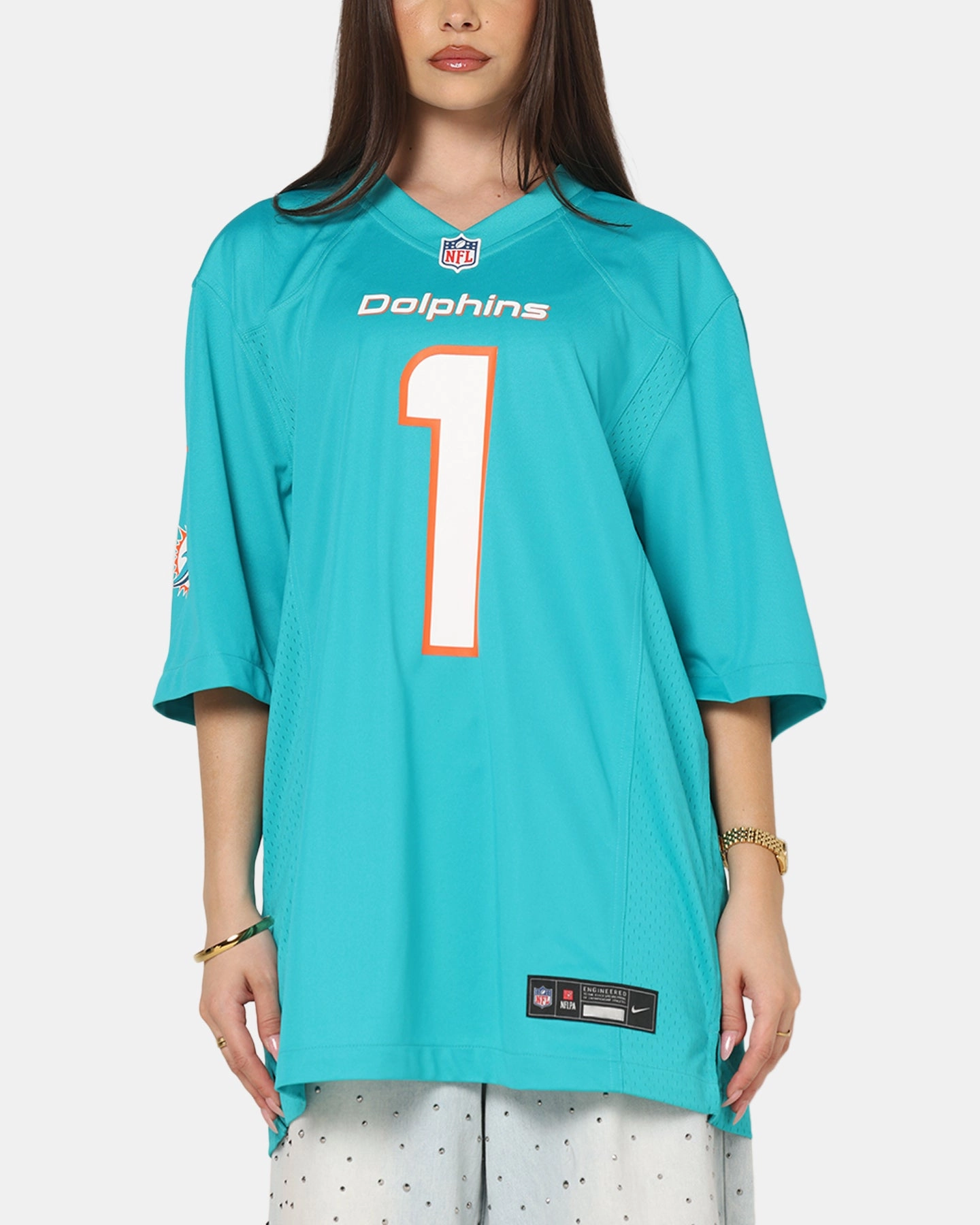 Nike Miami Dolphins Tua Tagovailoa #1 Home Game NFL Jersey  Turbo Green Durable Reinforced Elbow Patches