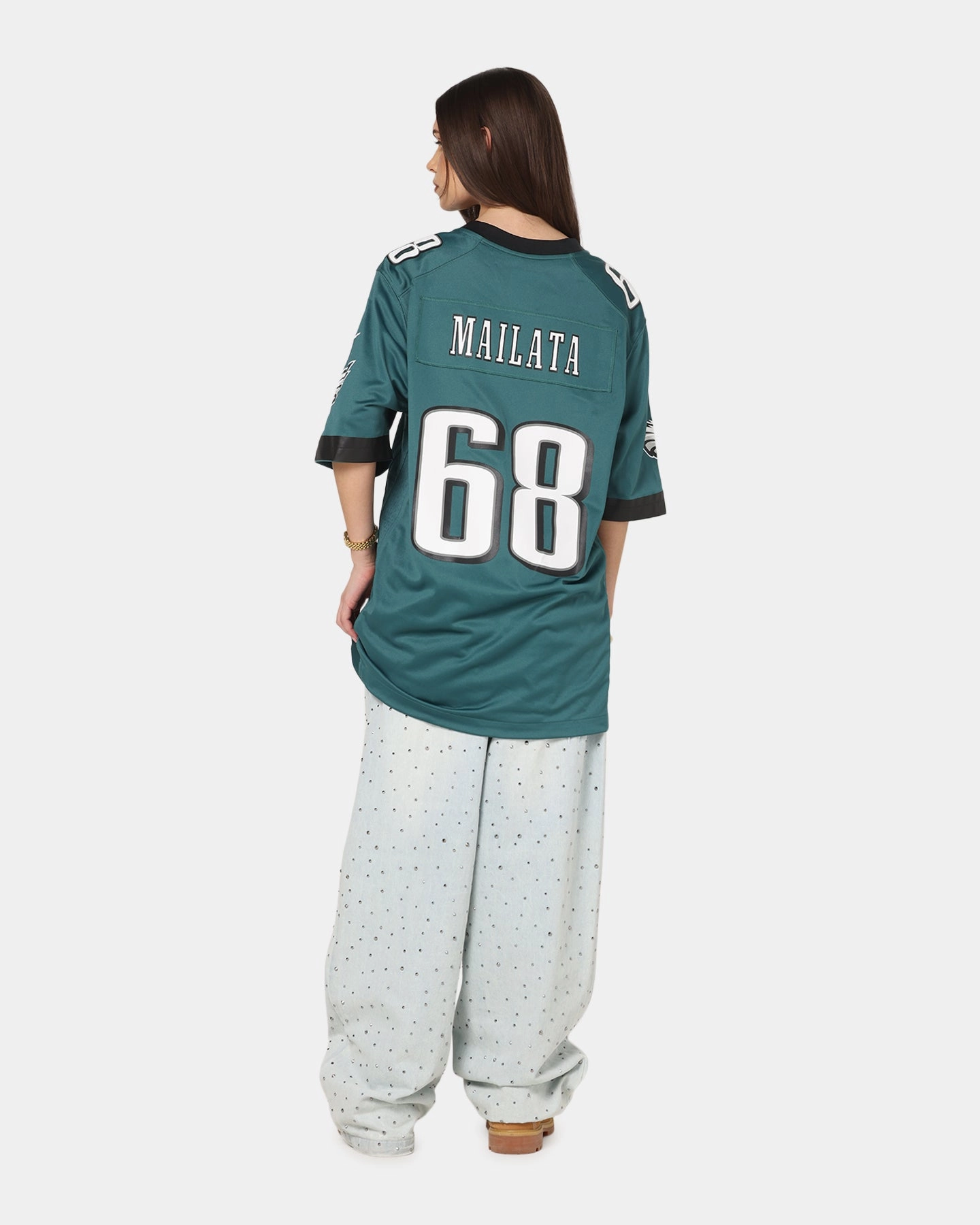 Shape Retention Fabric Nike Philadelphia Eagles Jordan Mailata #68 Home Game NFL Jersey Teal