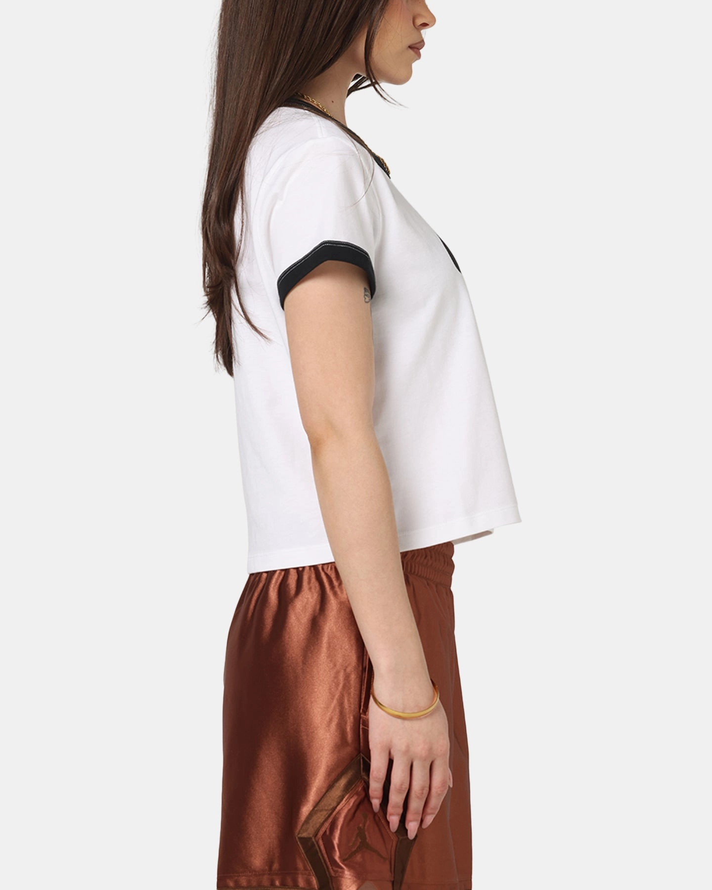 Contrast Stitch Detail Sustainable Textile Nike Women's Sportswear Graphic Ringer T-Shirt White/Black