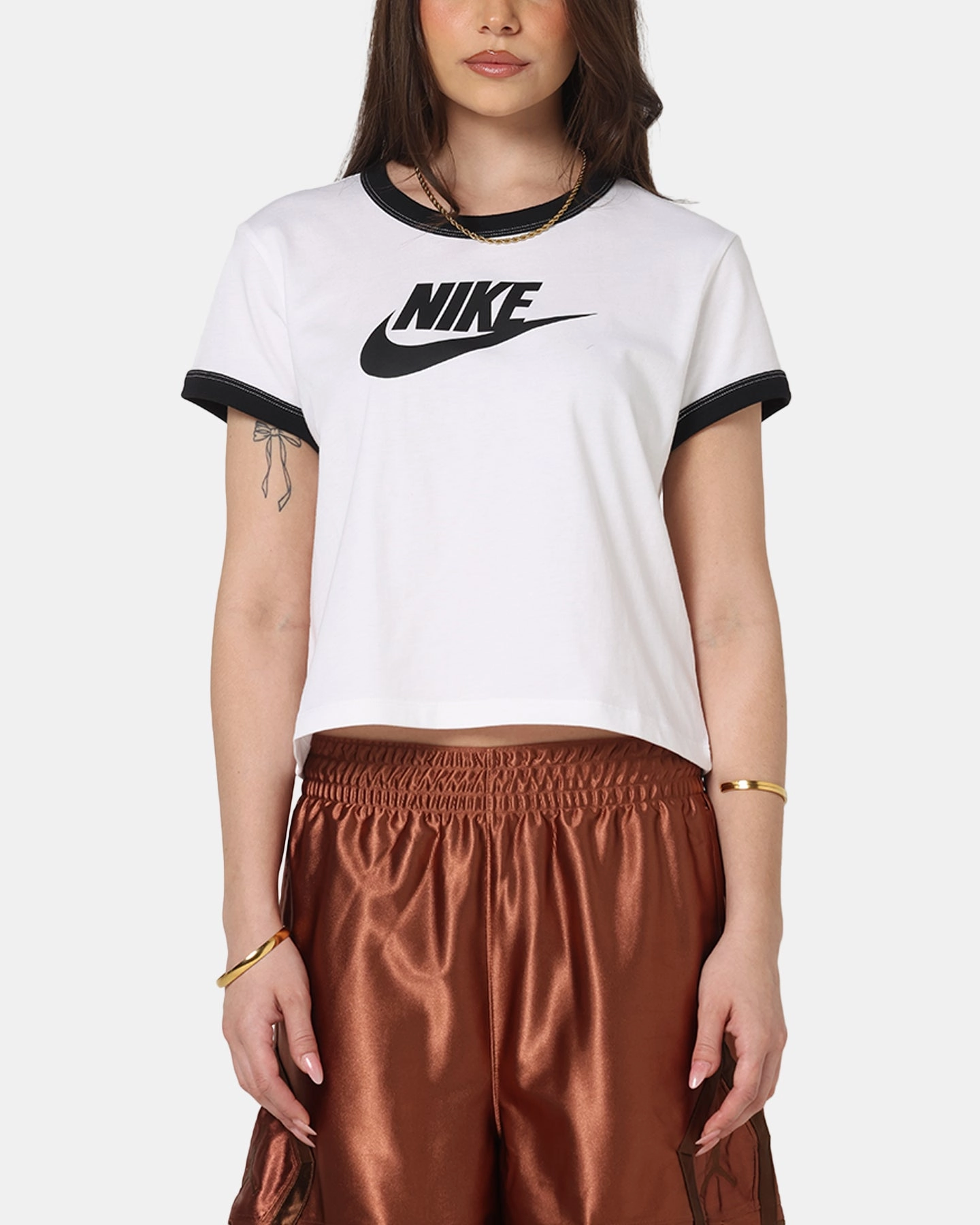 Nike Women's Sportswear Graphic Ringer T-Shirt White/Black DoubleStitched Hem
