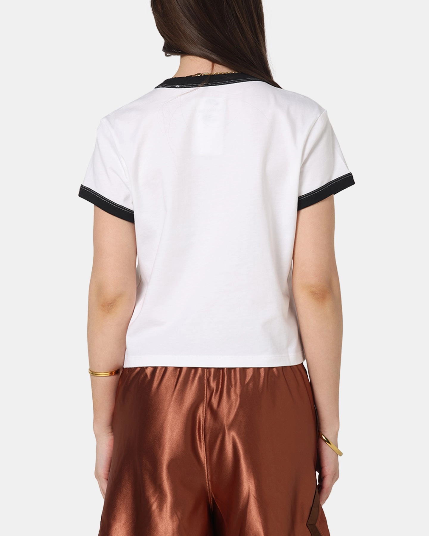 Nike Women's Sportswear Graphic Ringer T-Shirt White/Black 3D Spacer Fabric