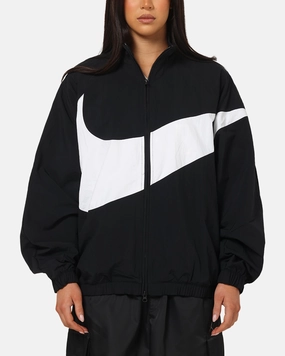 Nike Women's Sportswear Logo Oversized Track Jacket Black/Black/White ReflectiveTrims WaterResistant