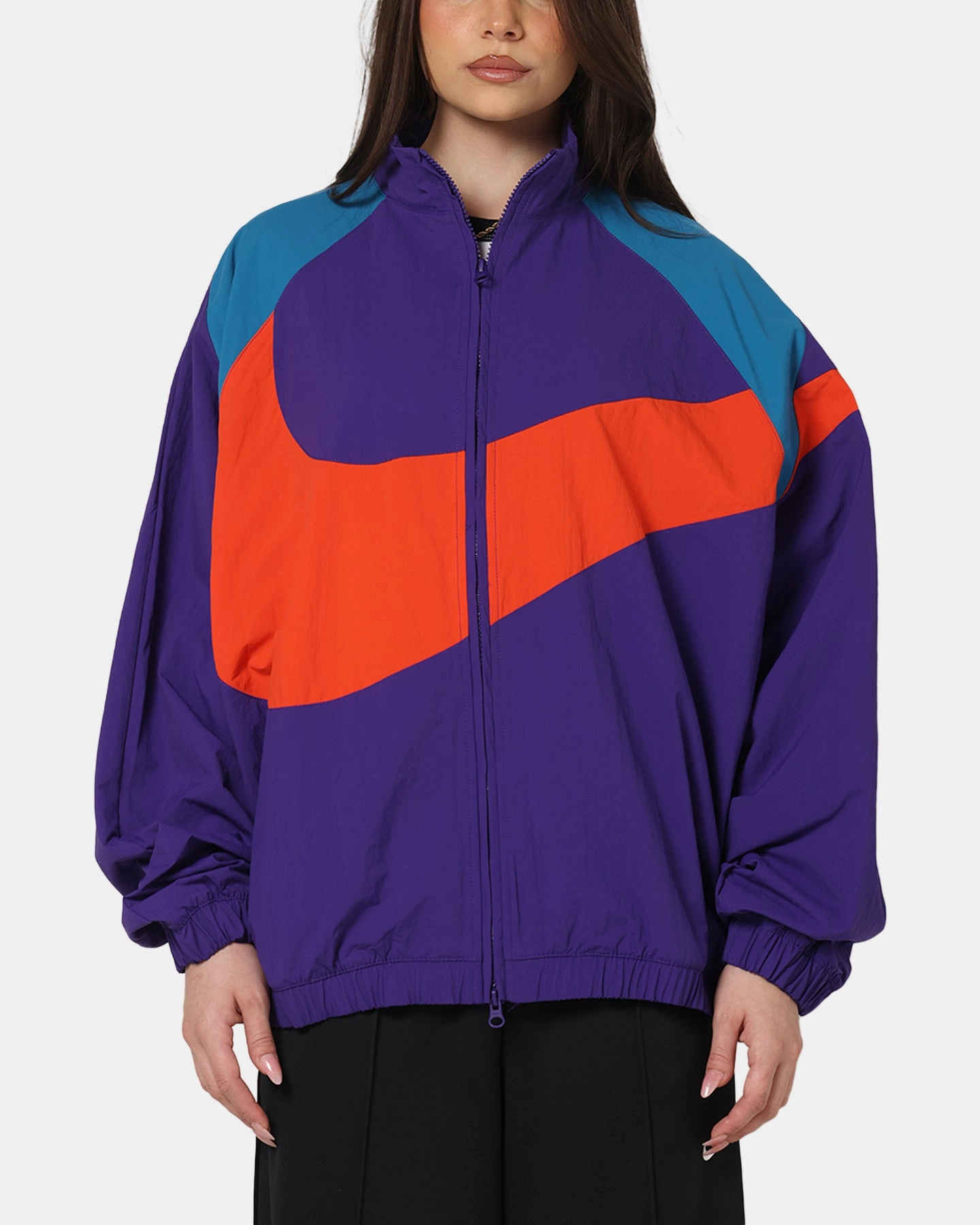 Nike Women's Sportswear Logo Oversized Woven Jacket Court Purple LayeredDurability