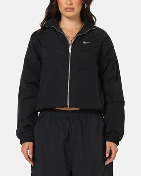 Nike Women's Sportswear Loose UV Woven Full-Zip Jacket Brown/Black Slim Silhouette AdjustableHemCuffs