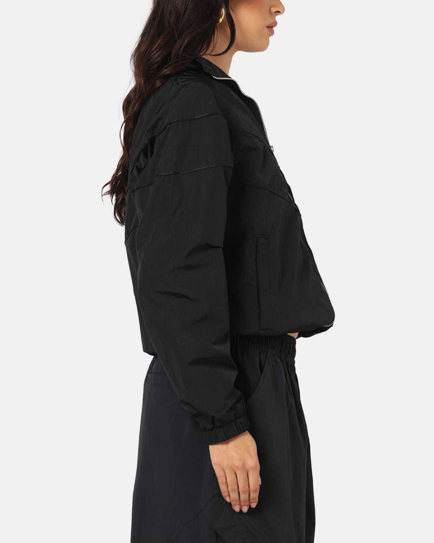 MultiLayer Stitching Vintage Shirt Nike Women's Sportswear Loose UV Woven Full-Zip Jacket Brown/Black