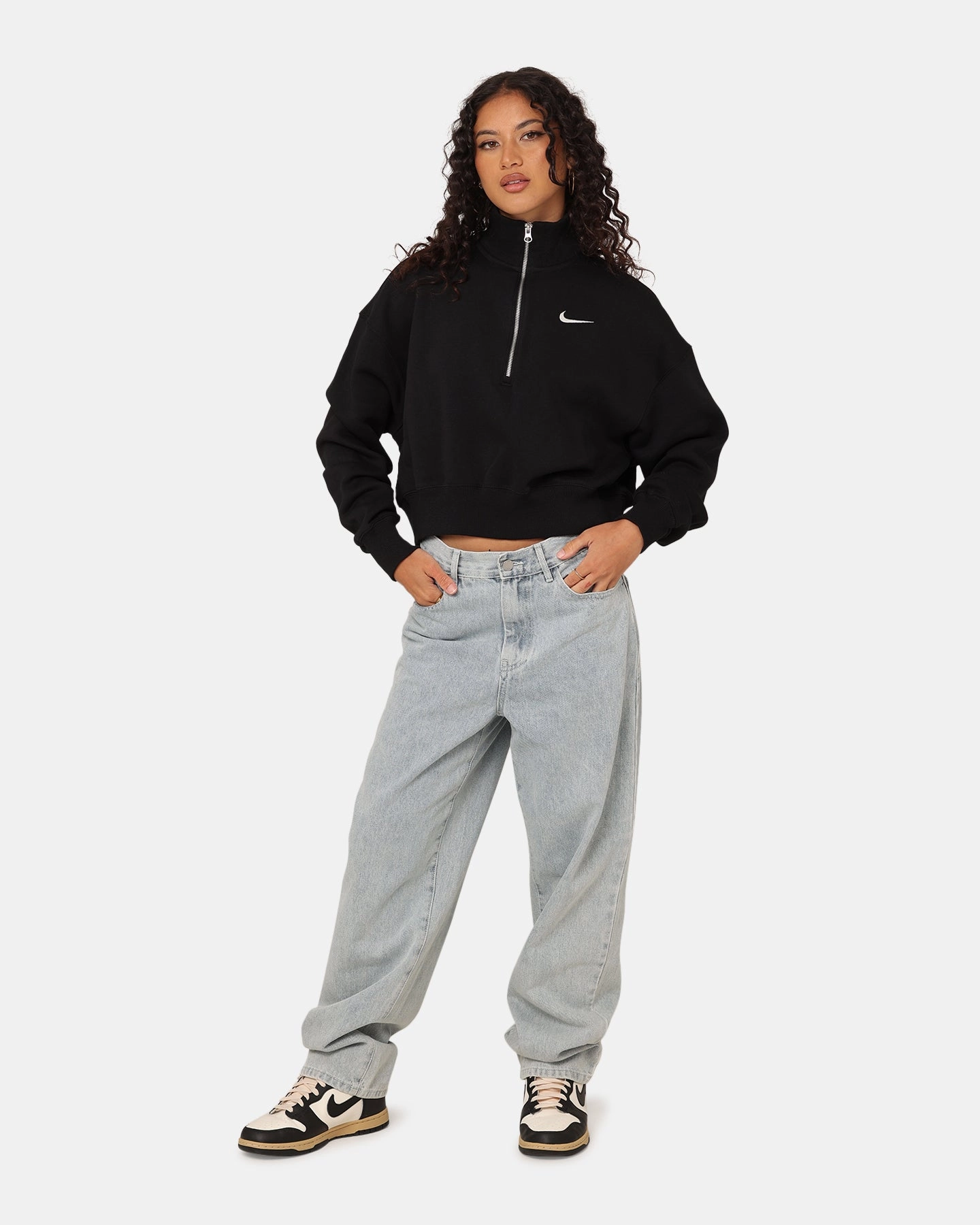 Contemporary Cut Nike Women's Sportswear Style Phoenix Fleece Cropped Half Zip Sweatshirt Black/Sail