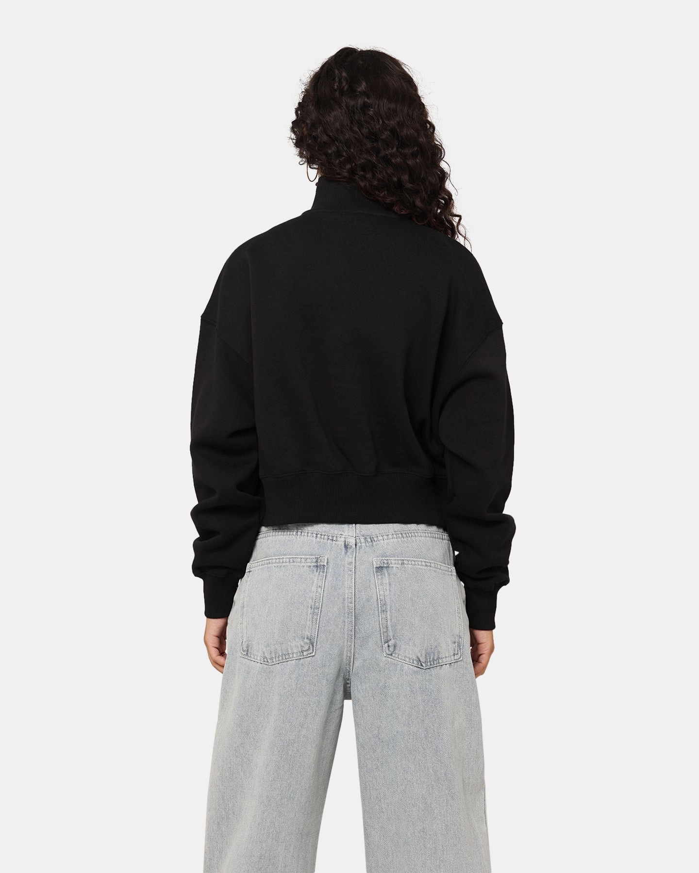 Minimalist Silhouette Reinforced Neckline Detail Nike Women's Sportswear Style Phoenix Fleece Cropped Half Zip Sweatshirt Black/Sail